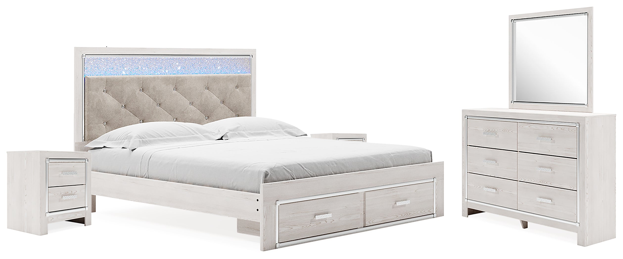 Furniture City Laplace - Ashley Furniture - Altyra King Upholstered Storage Bed, Dresser, Mirror and 2 Nightstands - King Upholstered Storage Bed, Dresser, Mirror and 2 Nightstands - B2640B37