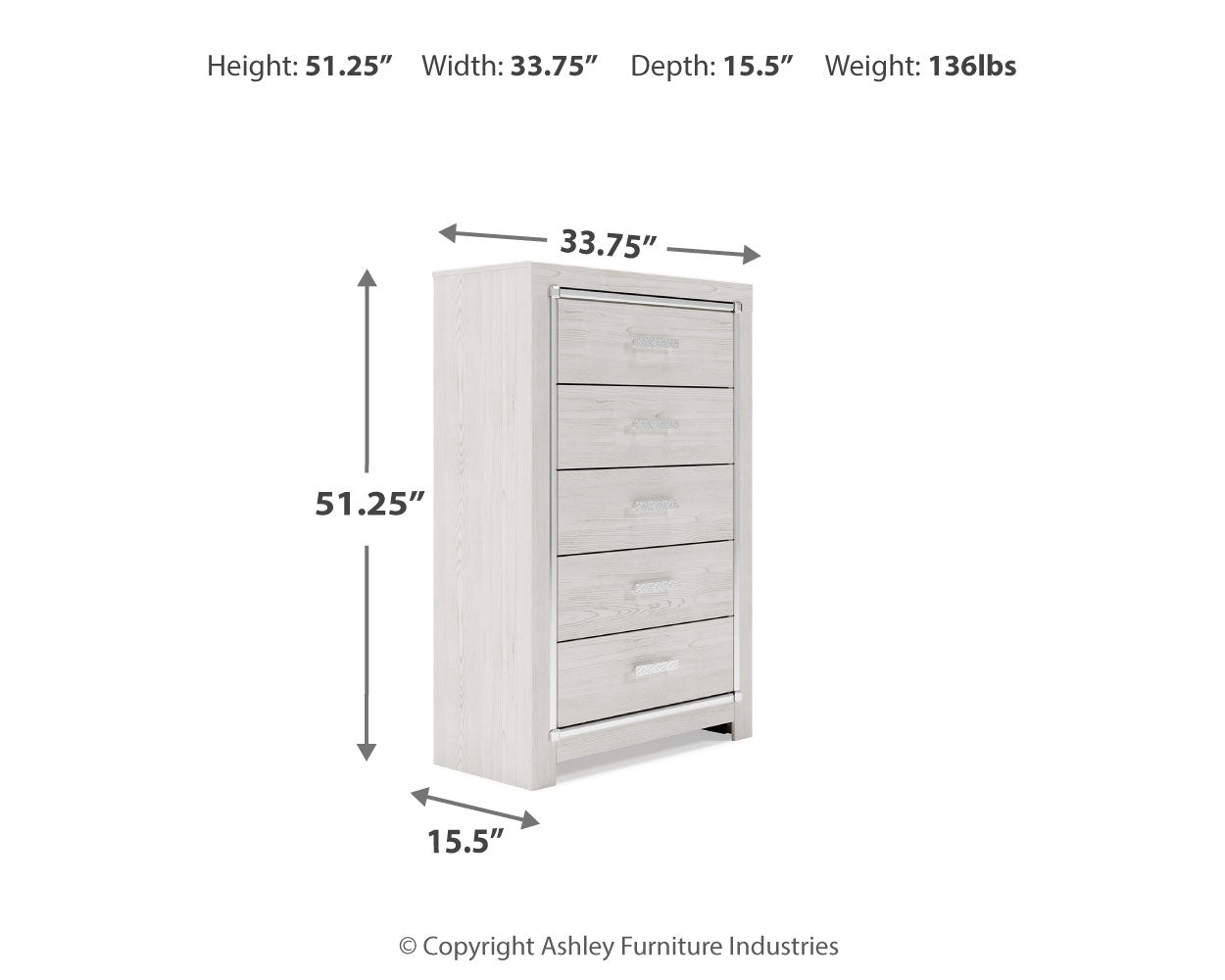 Furniture City Laplace - Ashley Furniture - Altyra Bedroom - Five Drawer Chest / White - B2640-46