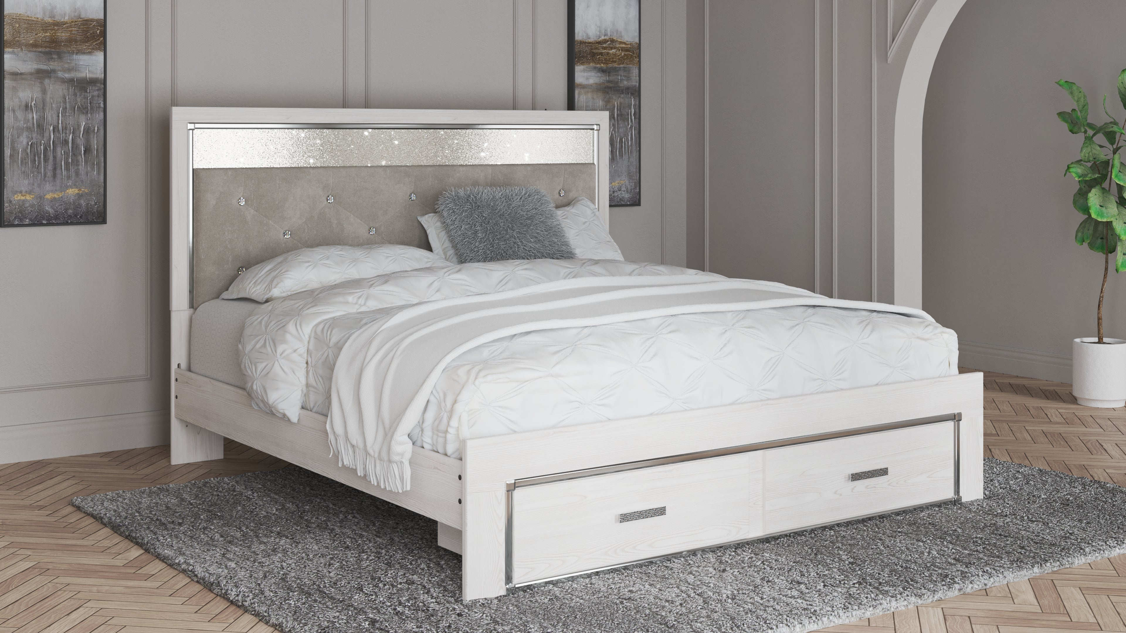 Furniture City Laplace - Ashley Furniture - Altyra Bedroom - King Upholstered Storage Bed / White - B2640B29