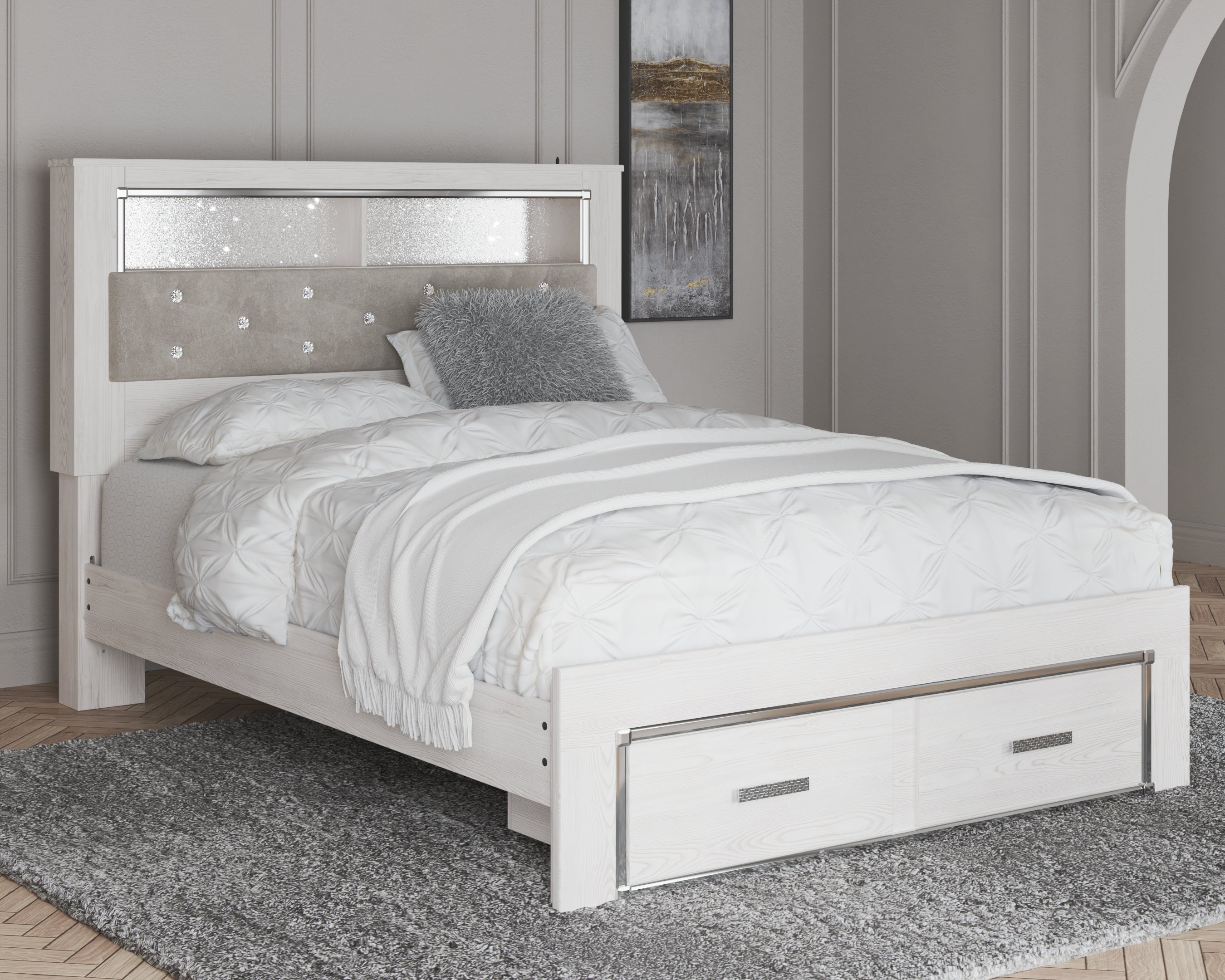 Furniture City Laplace - Ashley Furniture - Altyra Bedroom - Queen Upholstered Bookcase Bed with Storage / White - B2640B19