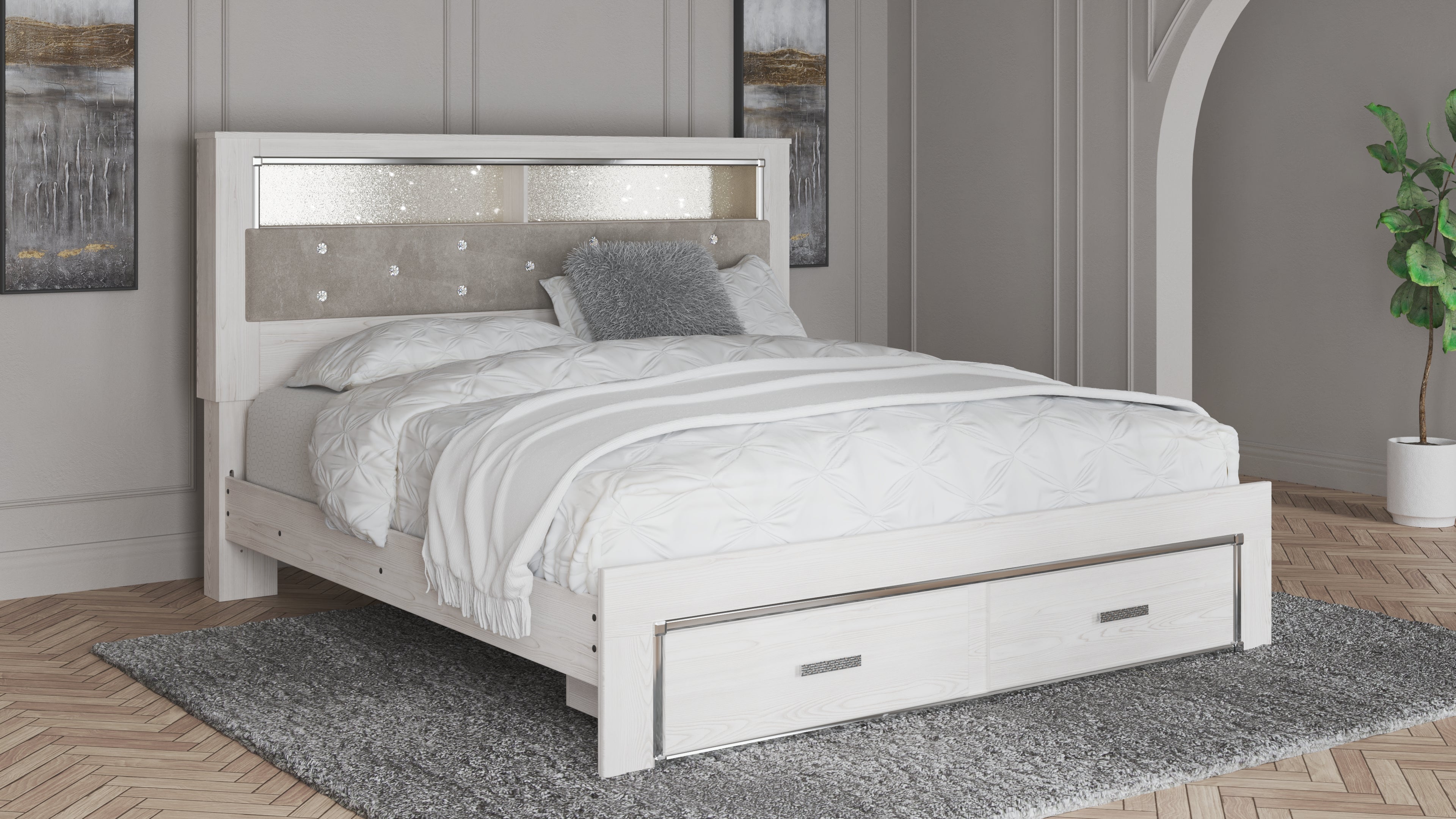 Furniture City Laplace - Ashley Furniture - Altyra Bedroom - King Upholstered Bookcase Bed with Storage - B2640B30