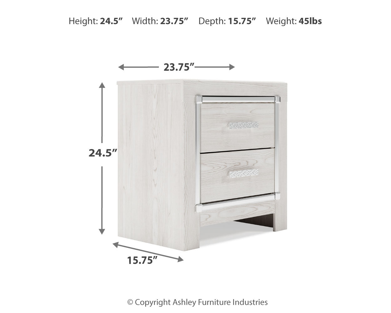 Furniture City Laplace - Ashley Furniture - Altyra Bedroom - Two Drawer Night Stand / White - B2640-92