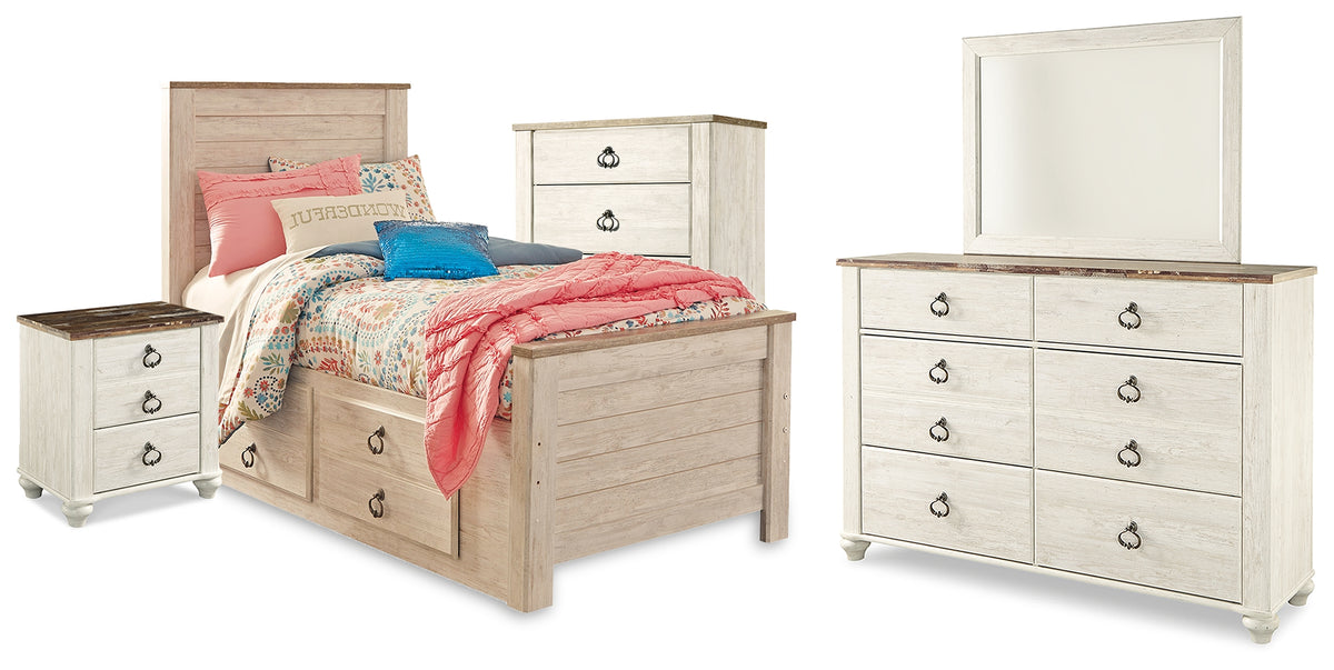 Furniture City Laplace - Ashley Furniture - Willowton Twin Bed with Storage, Dresser, Mirror, Chest and Nightstand - Twin Bed with Storage, Dresser, Mirror, Chest and Nightstand - B267B65