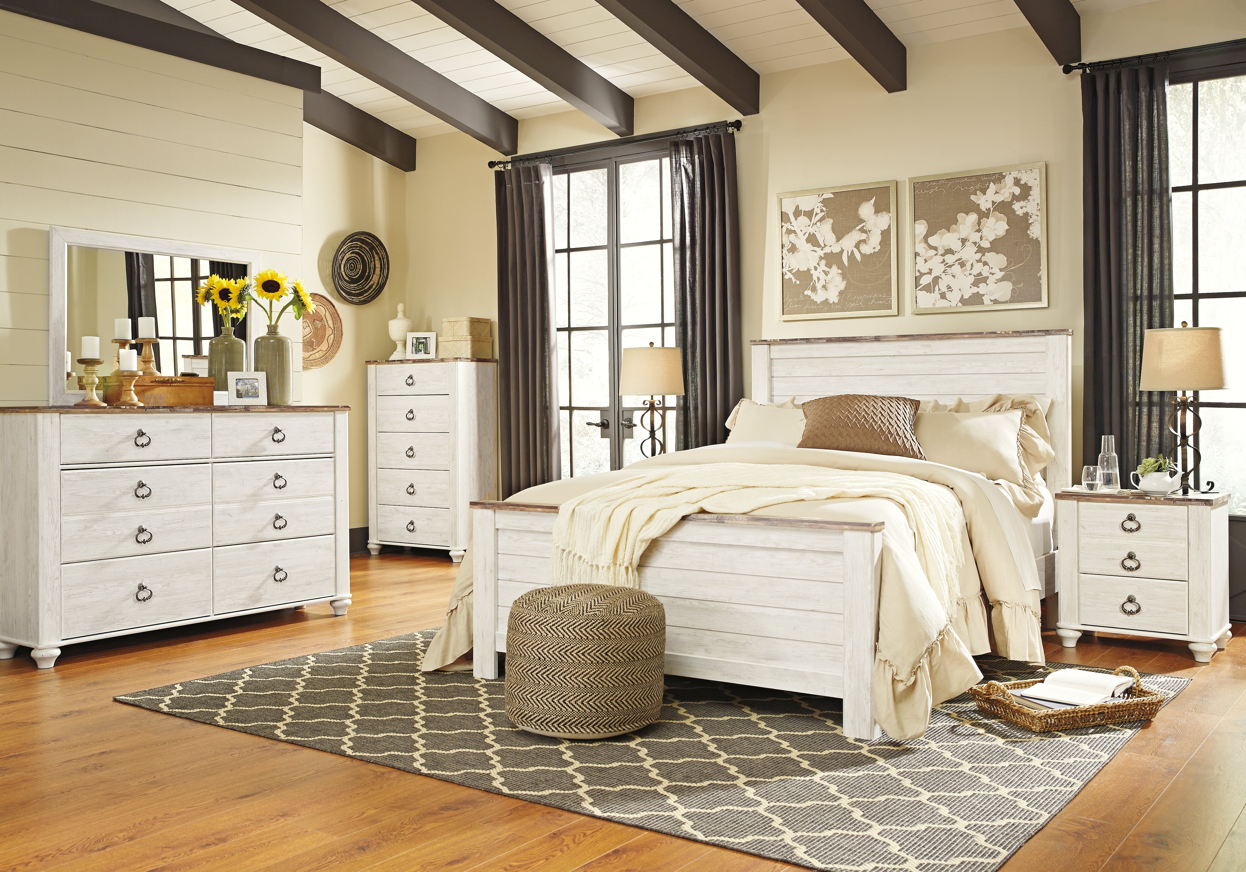 Furniture City Laplace - Ashley Furniture - Willowton Bedroom - Dresser and Mirror / Whitewash - B267B1