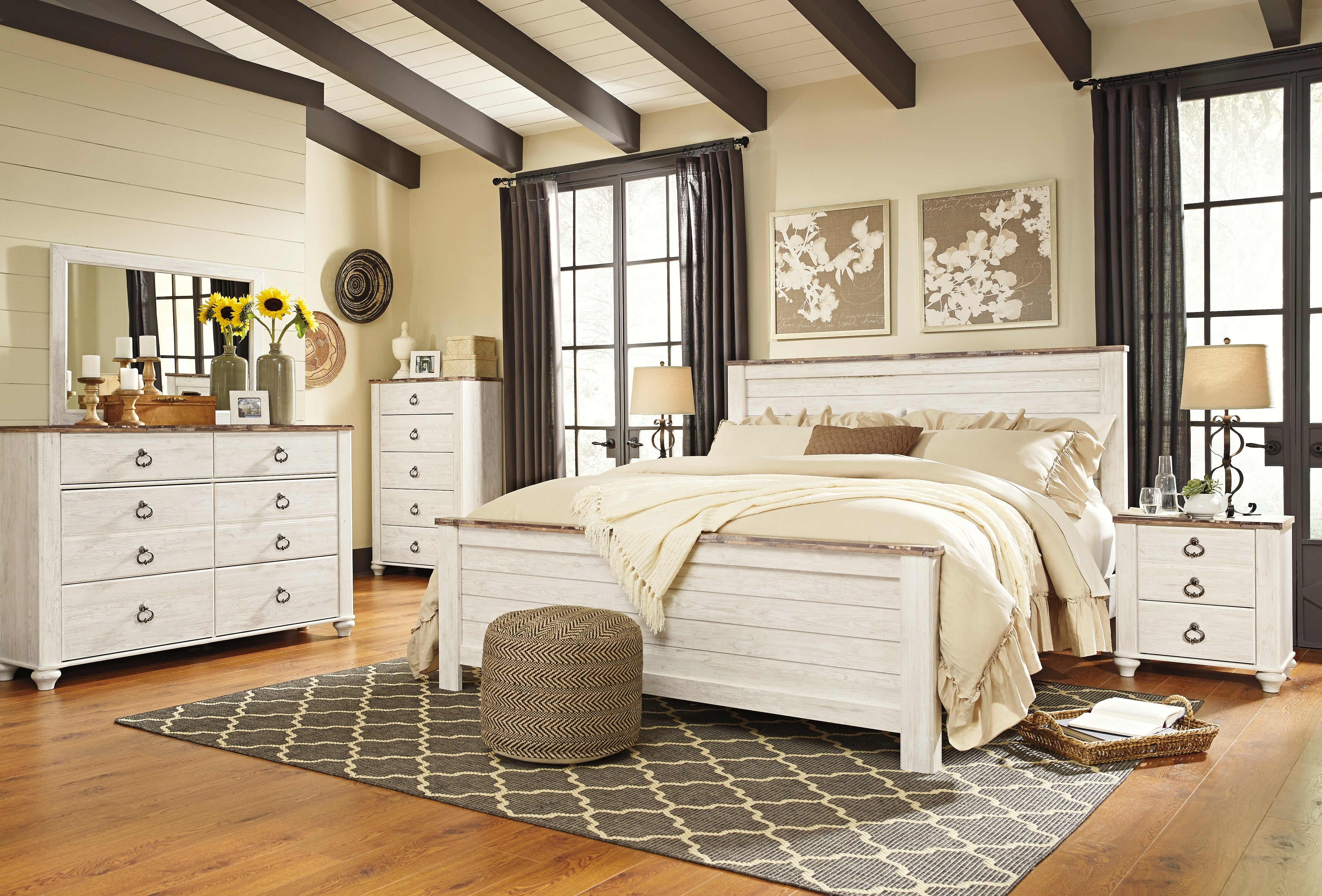 Furniture City Laplace - Ashley Furniture - Willowton Bedroom - California King Panel Bed / Whitewash - B267B28