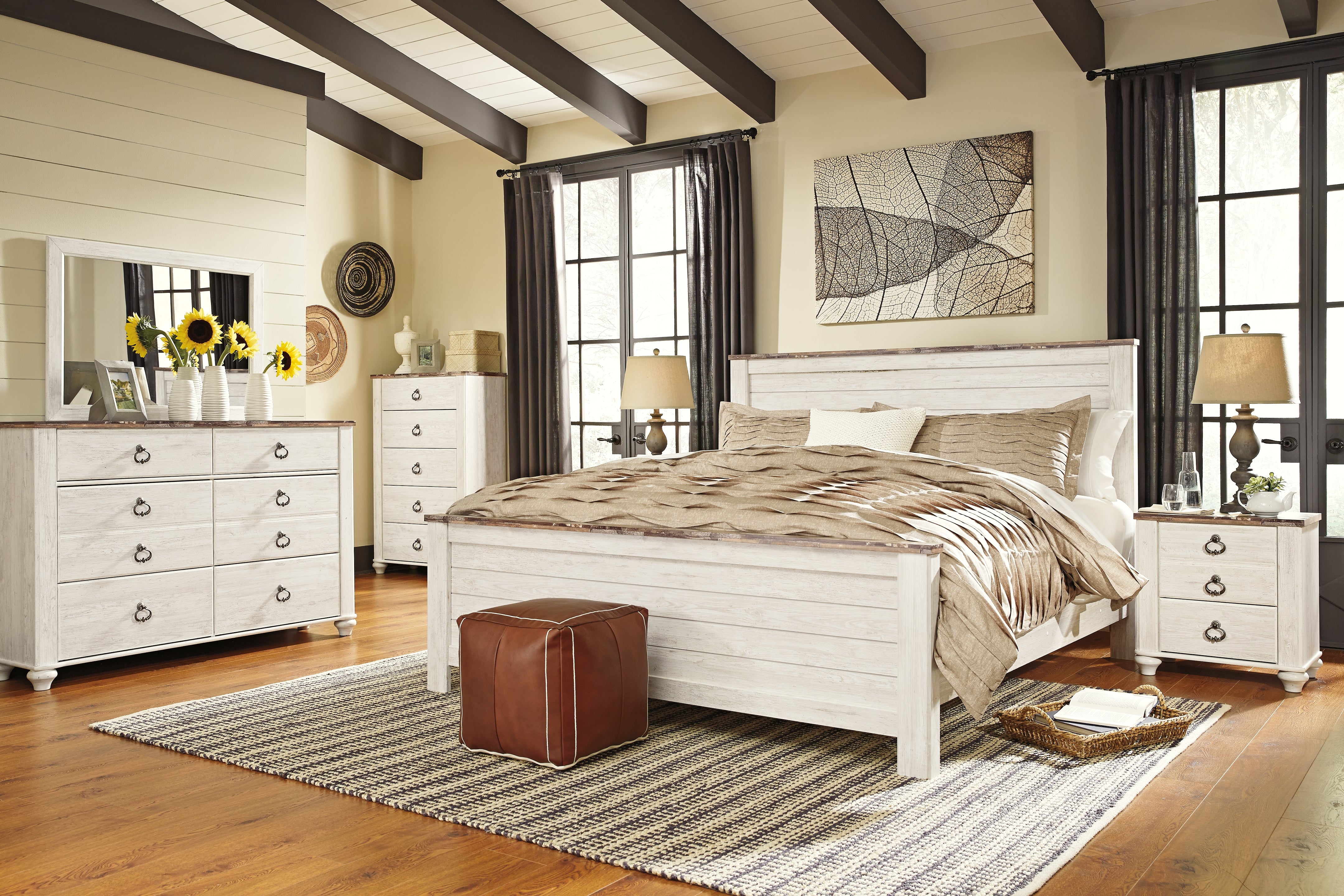 Furniture City Laplace - Ashley Furniture - Willowton Bedroom - California King Panel Bed / Whitewash - B267B28