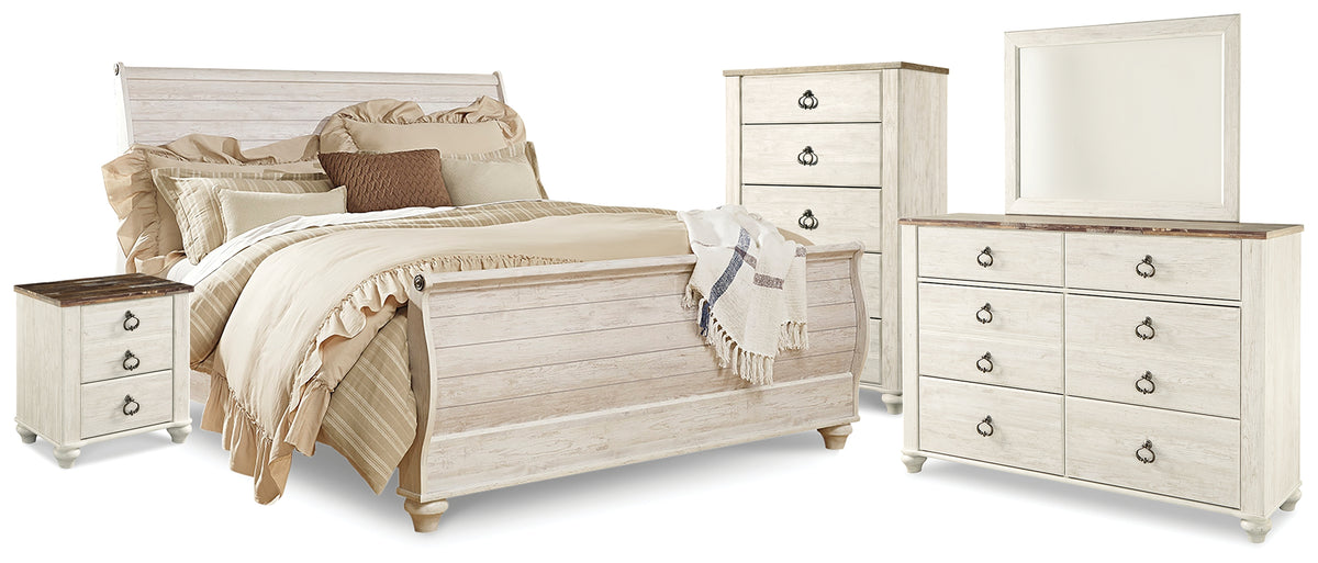 Furniture City Laplace - Ashley Furniture - Willowton King Sleigh Bed, Dresser, Mirror, Chest and Nightstand - King Sleigh Bed, Dresser, Mirror, Chest and Nightstand - B267B61