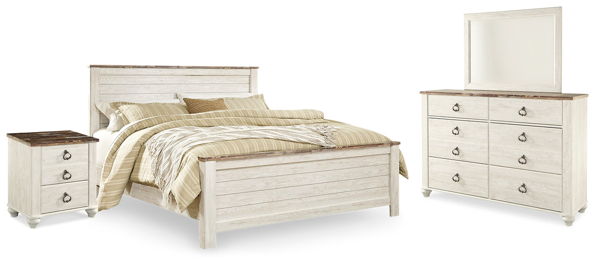 Furniture City Laplace - Ashley Furniture - Willowton King Panel Bed, Dresser, Mirror, and Nightstand - King Panel Bed, Dresser, Mirror, and Nightstand - B267B38