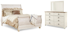 Furniture City Laplace - Ashley Furniture - Willowton Queen Sleigh Bed, Dresser and Mirror - Queen Sleigh Bed, Dresser and Mirror / Whitewash - B267B7