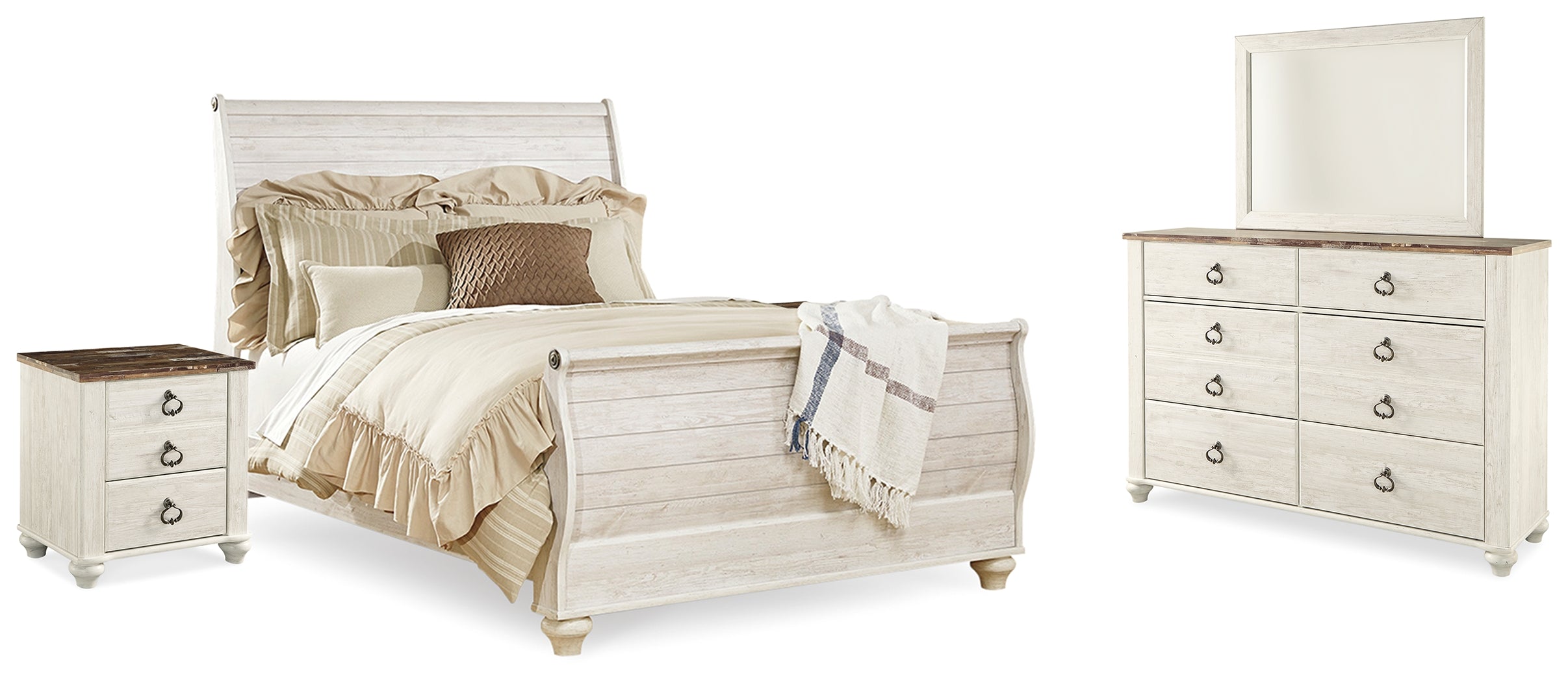 Furniture City Laplace - Ashley Furniture - Willowton Queen Sleigh Bed, Dresser, Mirror and 2 Nightstands - Queen Sleigh Bed, Dresser, Mirror and 2 Nightstands - B267B55