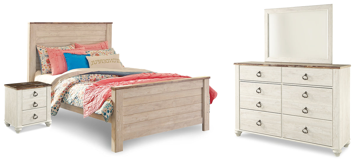 Furniture City Laplace - Ashley Furniture - Willowton Full Panel Bed, Dresser, Mirror, Chest and Nightstand - Full Panel Bed, Dresser, Mirror, Chest and Nightstand - B267B64