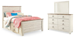 Furniture City Laplace - Ashley Furniture - Willowton Full Panel Bed with Storage, Dresser and Mirror - Full Panel Bed with Storage, Dresser and Mirror - B267B52