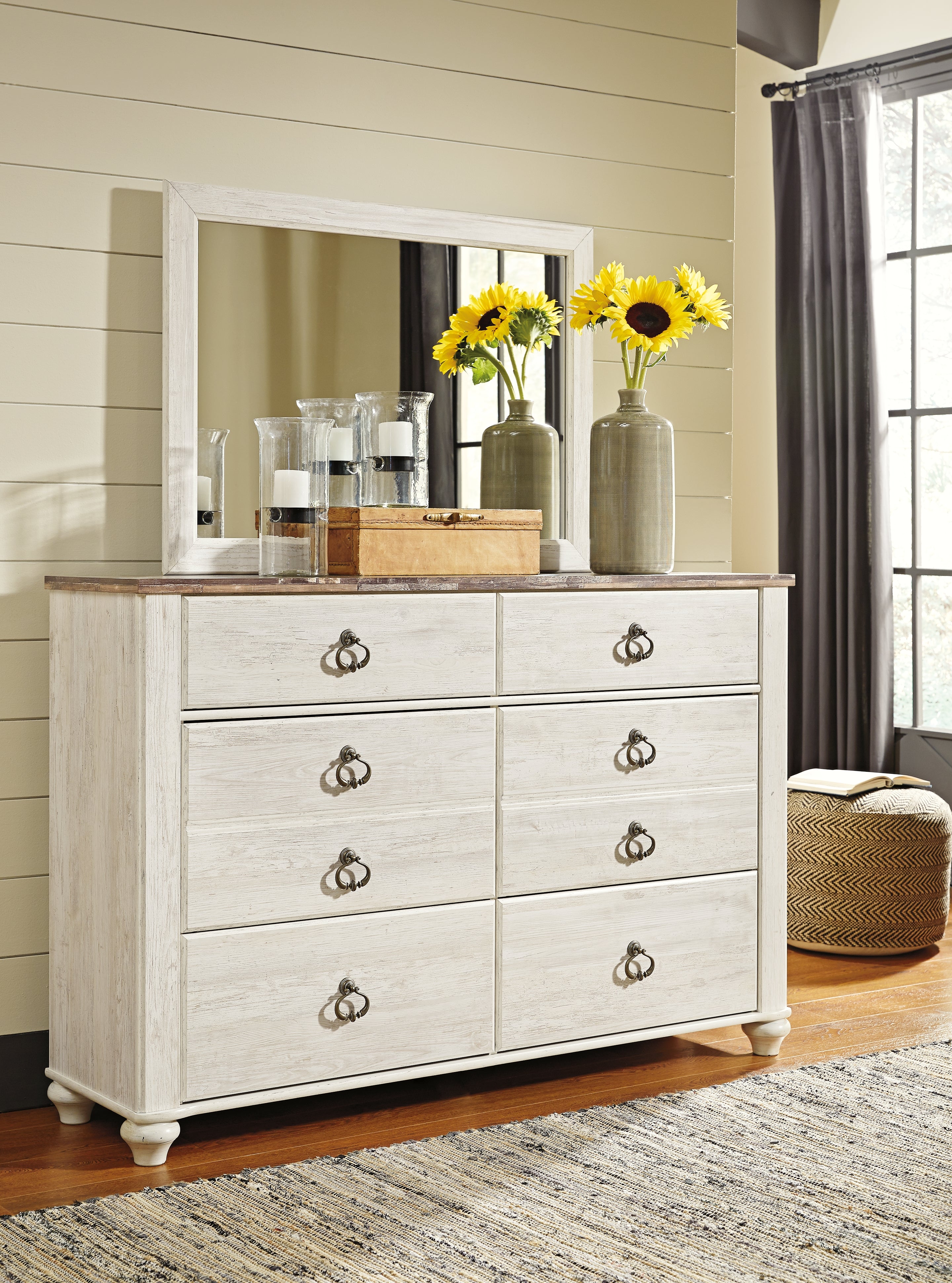 Furniture City Laplace - Ashley Furniture - Willowton Bedroom - Dresser and Mirror / Whitewash - B267B1