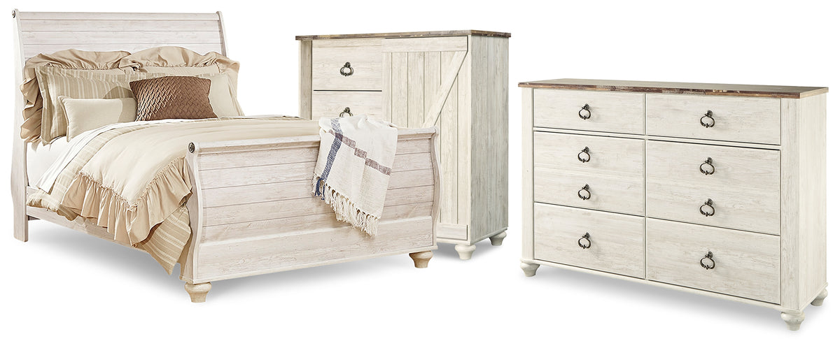 Furniture City Laplace - Ashley Furniture - Willowton Queen Sleigh Bed, Dresser and Chest - Queen Sleigh Bed, Dresser and Chest - B267B63