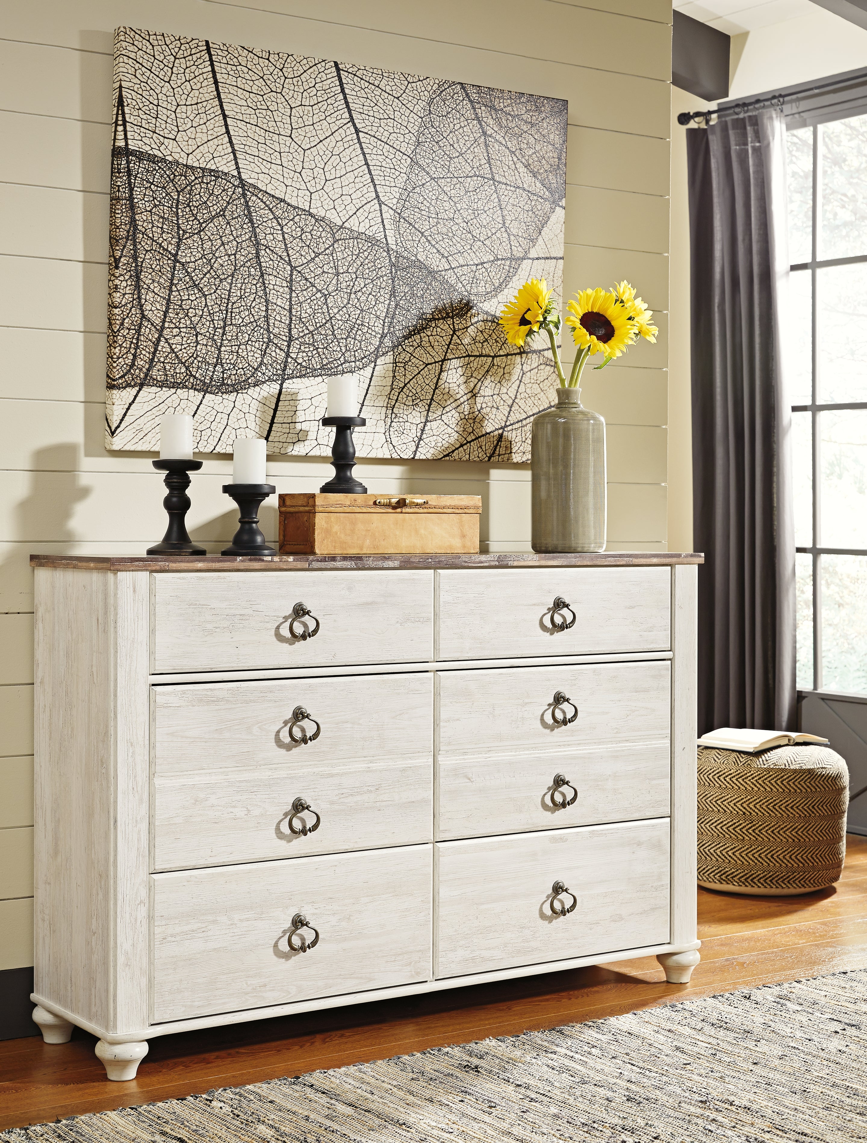 Furniture City Laplace - Ashley Furniture - Willowton Bedroom - Six Drawer Dresser / Whitewash - B267-31