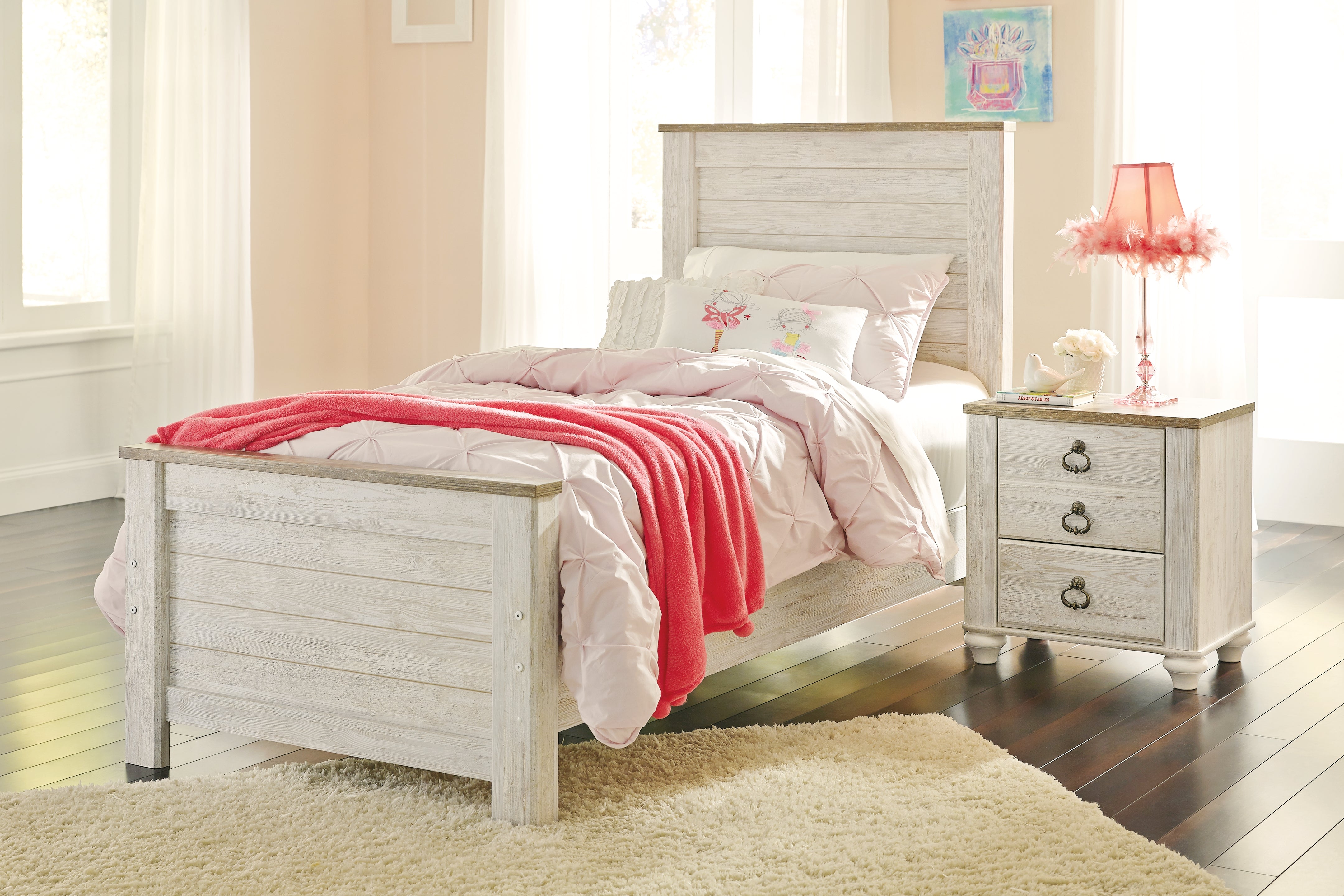 Furniture City Laplace - Ashley Furniture - Willowton Bedroom - Twin Panel Bed / Whitewash - B267B15