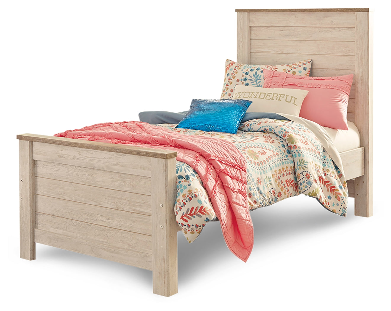 Furniture City Laplace - Ashley Furniture - Willowton Bedroom - Twin Panel Bed / Whitewash - B267B15