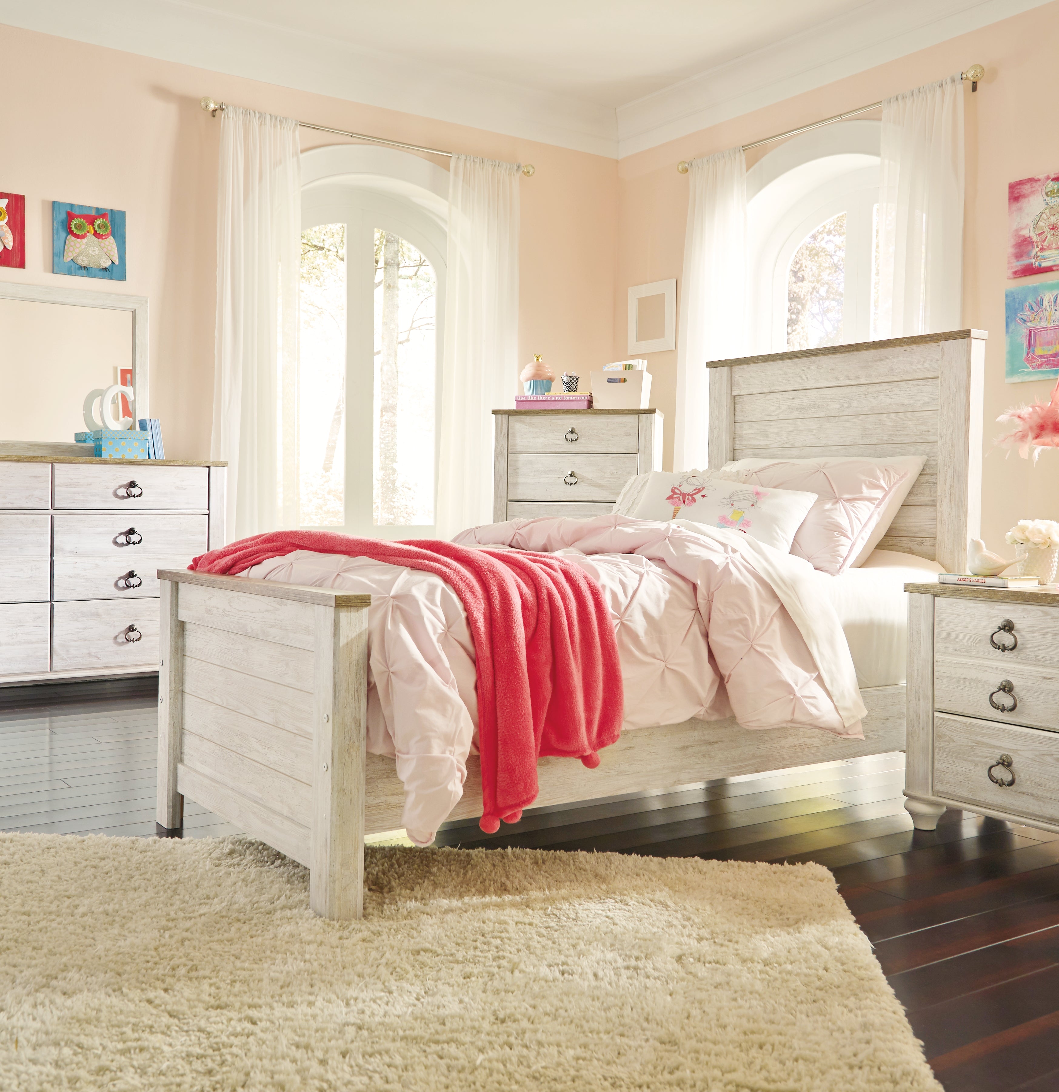 Furniture City Laplace - Ashley Furniture - Willowton Bedroom - Full Panel Bed / Whitewash - B267B17