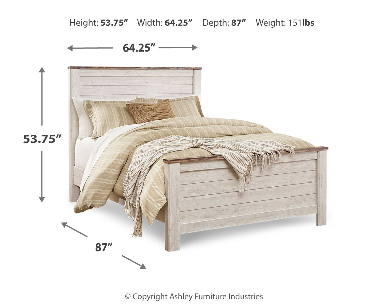 Furniture City Laplace - Ashley Furniture - Willowton Bedroom - Queen Panel Bed / Whitewash - B267B8