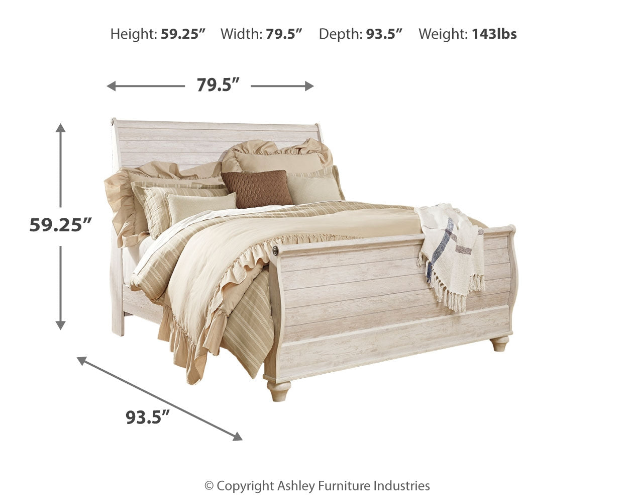 Furniture City Laplace - Ashley Furniture - Willowton Bedroom - King Sleigh Bed / Whitewash - B267B11