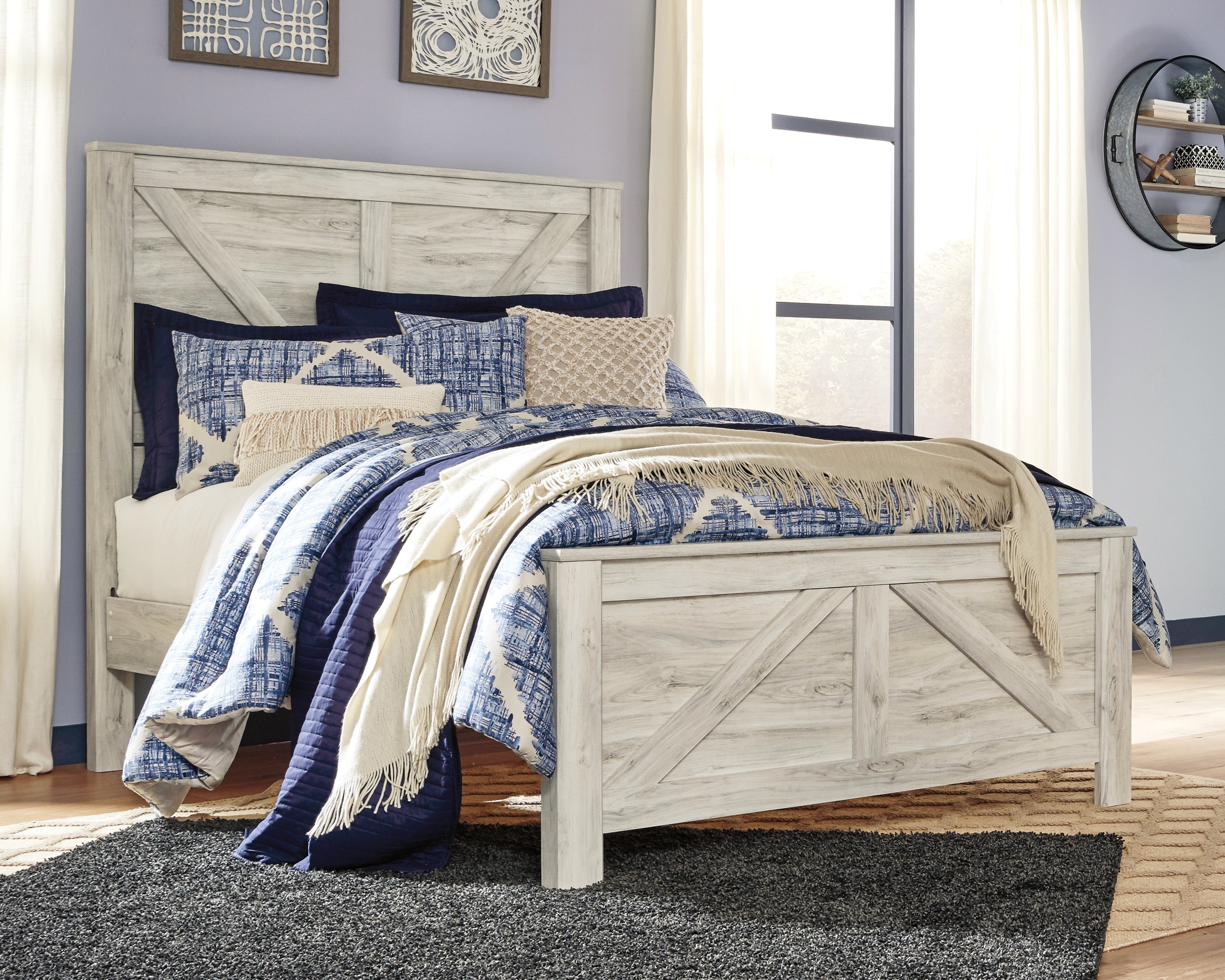 Furniture City Laplace - Ashley Furniture - Bellaby Bedroom - Queen Crossbuck Panel Bed / Whitewash - B331B6