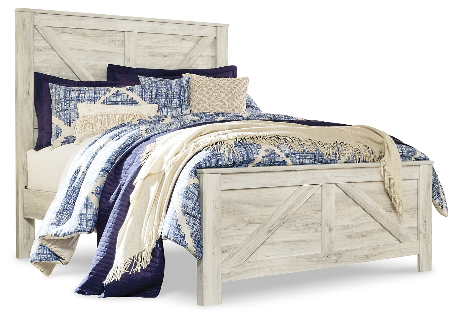 Furniture City Laplace - Ashley Furniture - Bellaby Queen Crossbuck Panel Bed, Dresser, Mirror and 2 Nightstands - Queen Crossbuck Panel Bed, Dresser, Mirror and 2 Nightstands / Whitewash - B331B13