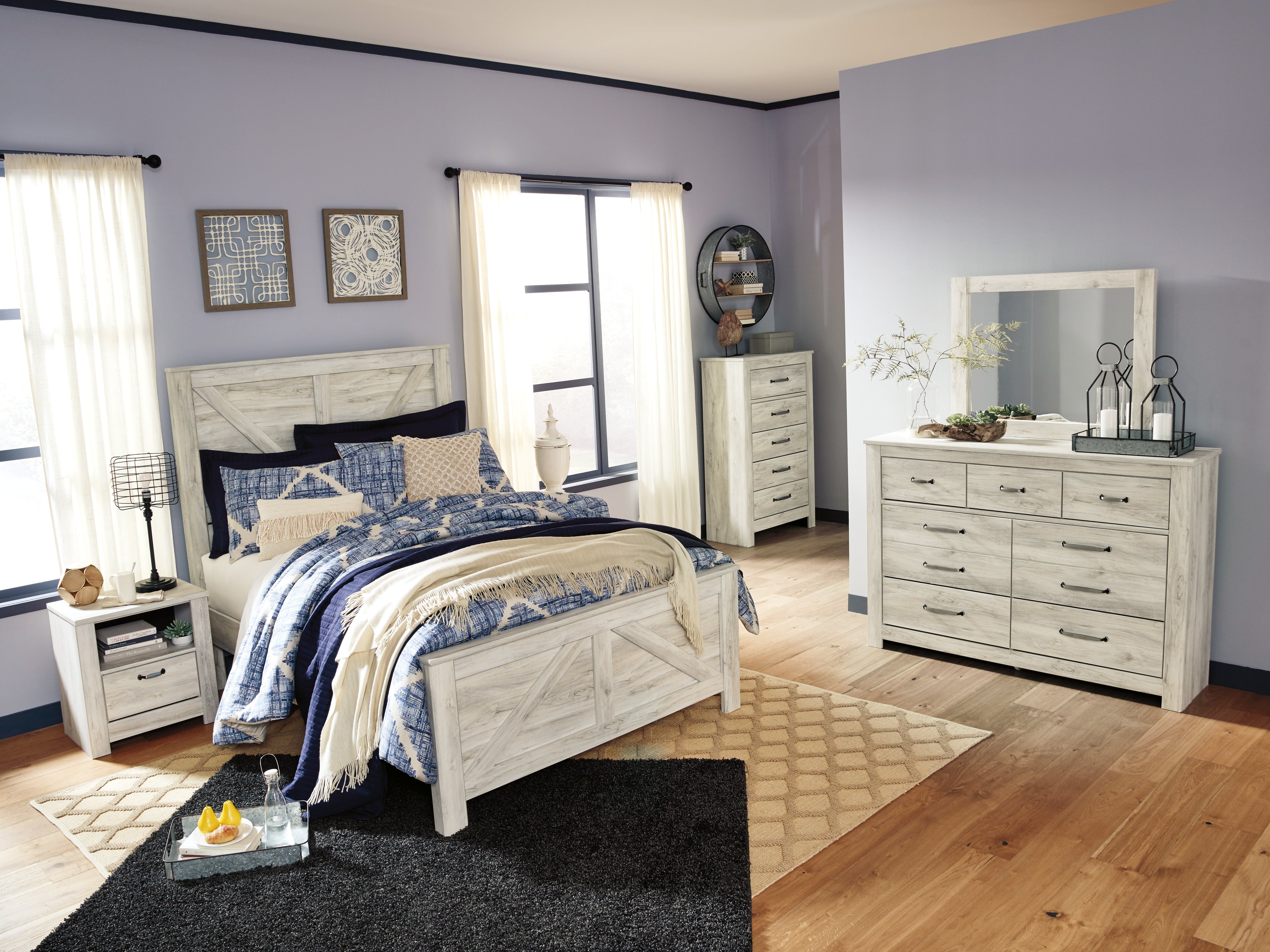 Furniture City Laplace - Ashley Furniture - Bellaby Bedroom - Queen Crossbuck Panel Bed / Whitewash - B331B6