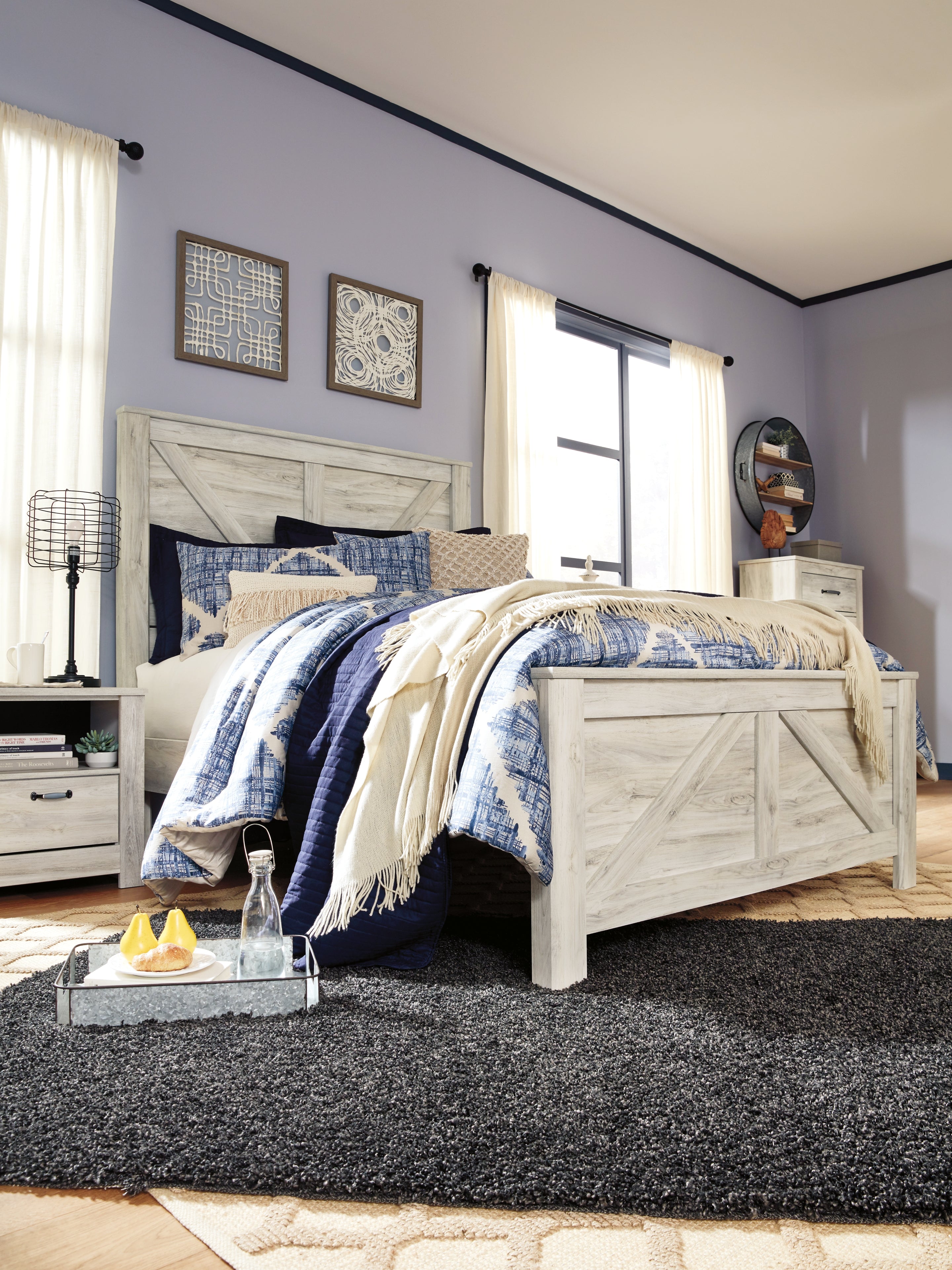 Furniture City Laplace - Ashley Furniture - Bellaby Bedroom - Queen Crossbuck Panel Bed / Whitewash - B331B6