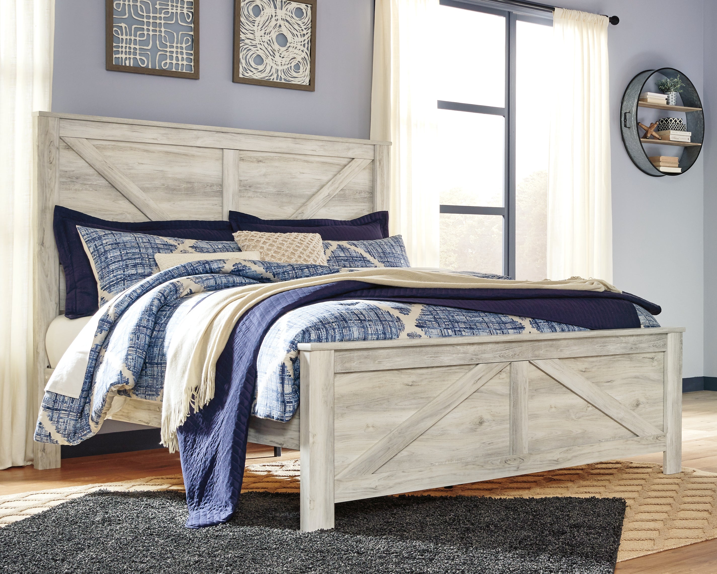 Furniture City Laplace - Ashley Furniture - Bellaby Bedroom - King Crossbuck Panel Bed / Whitewash - B331B10
