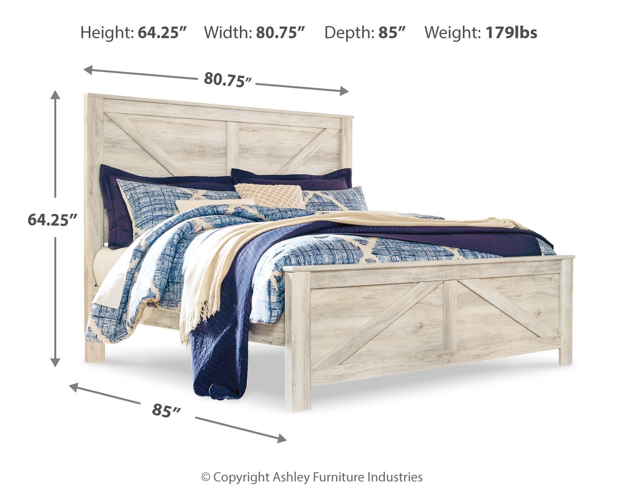 Furniture City Laplace - Ashley Furniture - Bellaby Bedroom - King Crossbuck Panel Bed / Whitewash - B331B10