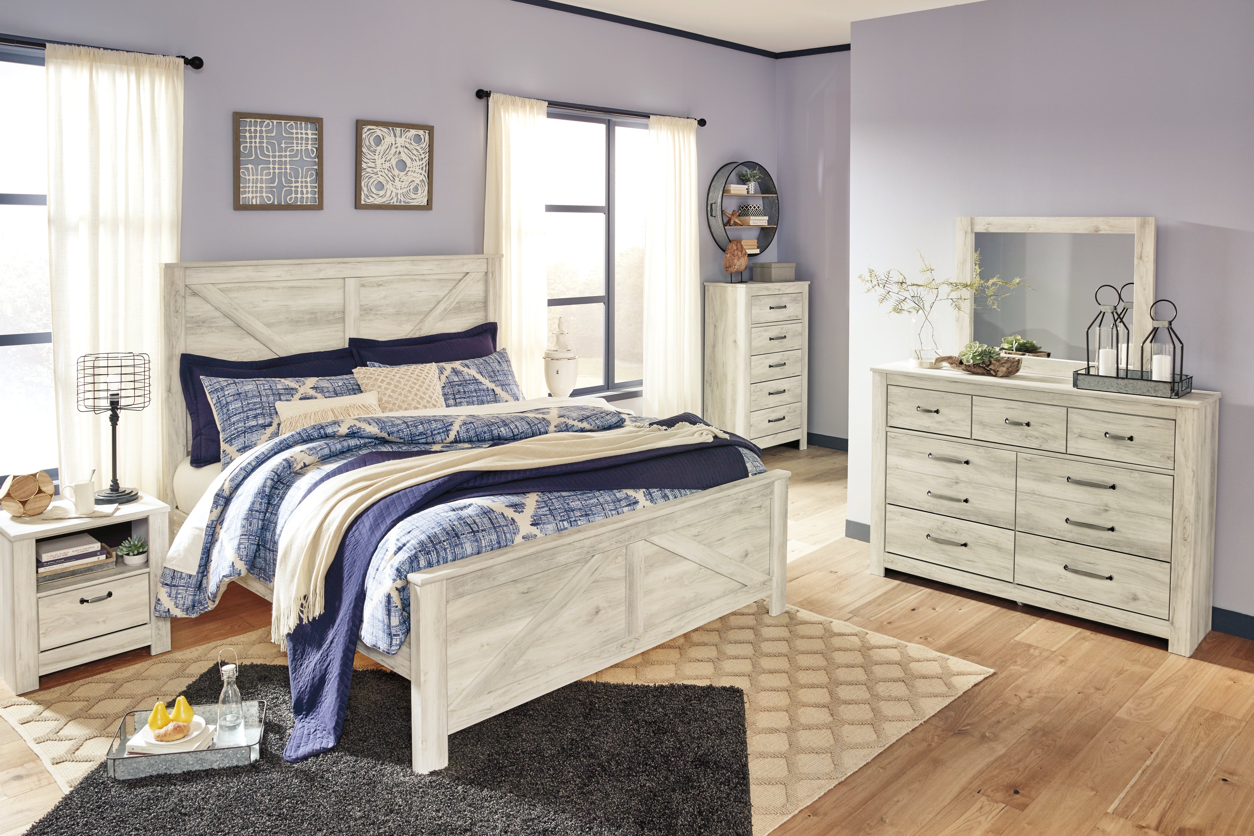 Furniture City Laplace - Ashley Furniture - Bellaby Bedroom - King Crossbuck Panel Bed / Whitewash - B331B10