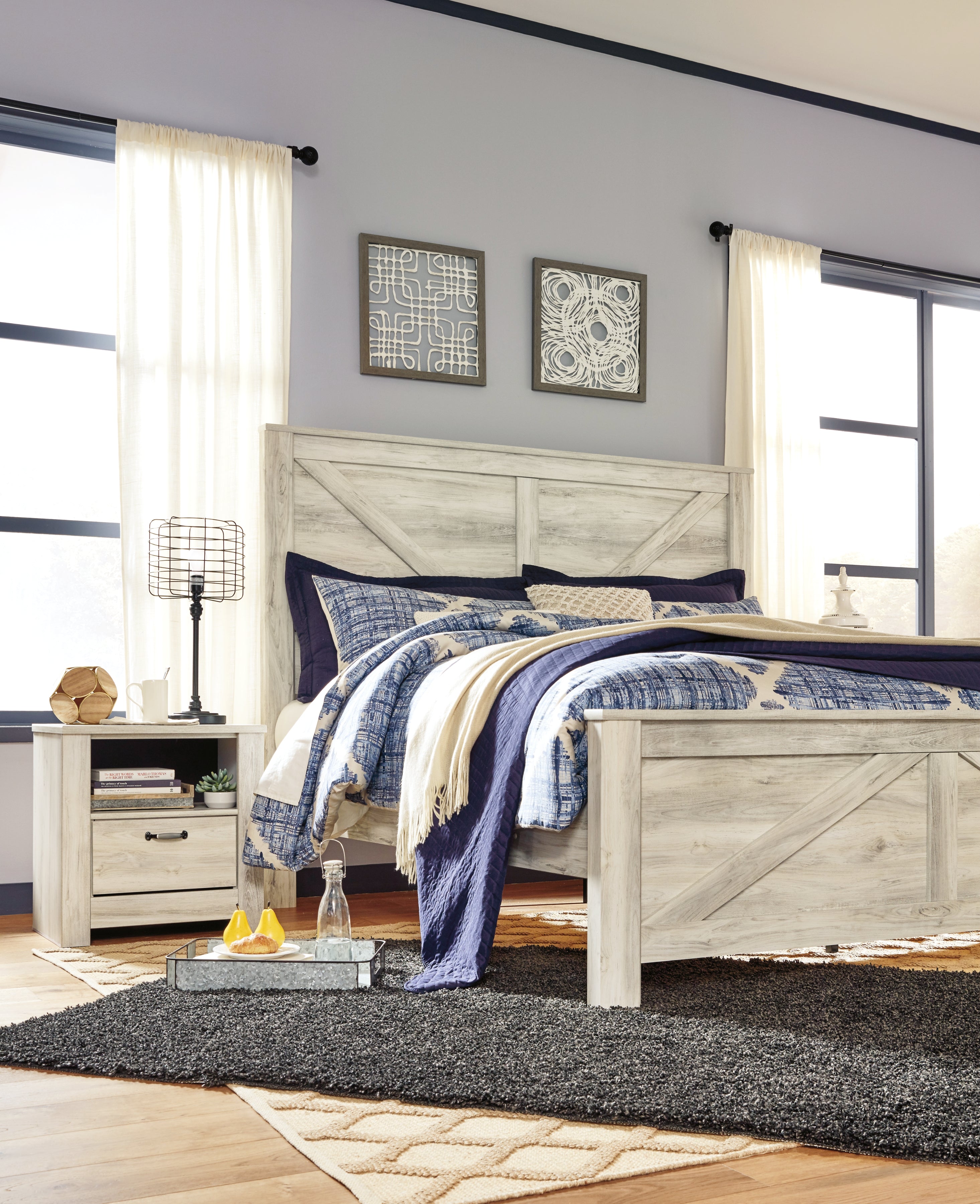 Furniture City Laplace - Ashley Furniture - Bellaby Bedroom - King Crossbuck Panel Bed / Whitewash - B331B10