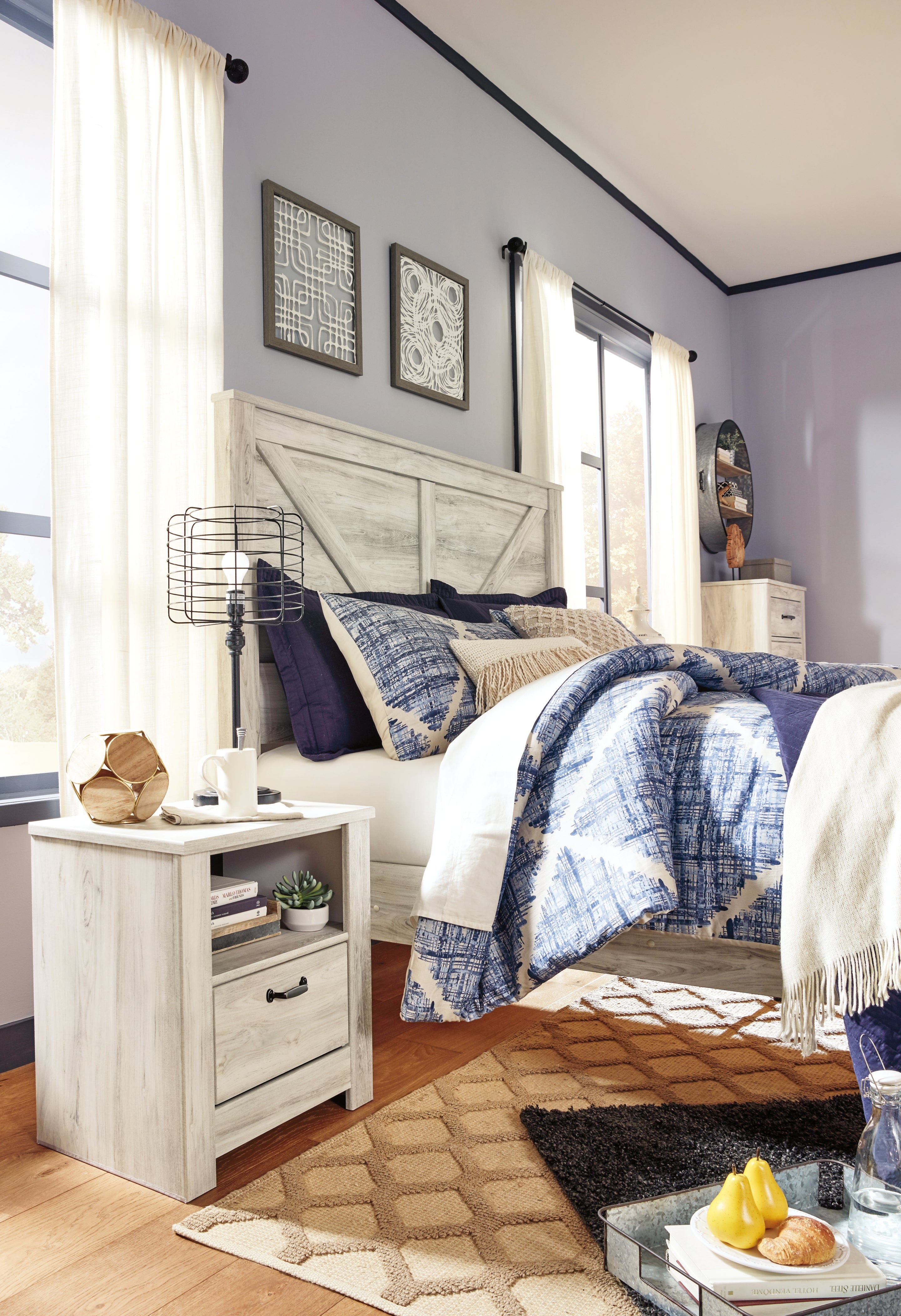 Furniture City Laplace - Ashley Furniture - Bellaby Bedroom - King Crossbuck Panel Bed / Whitewash - B331B10