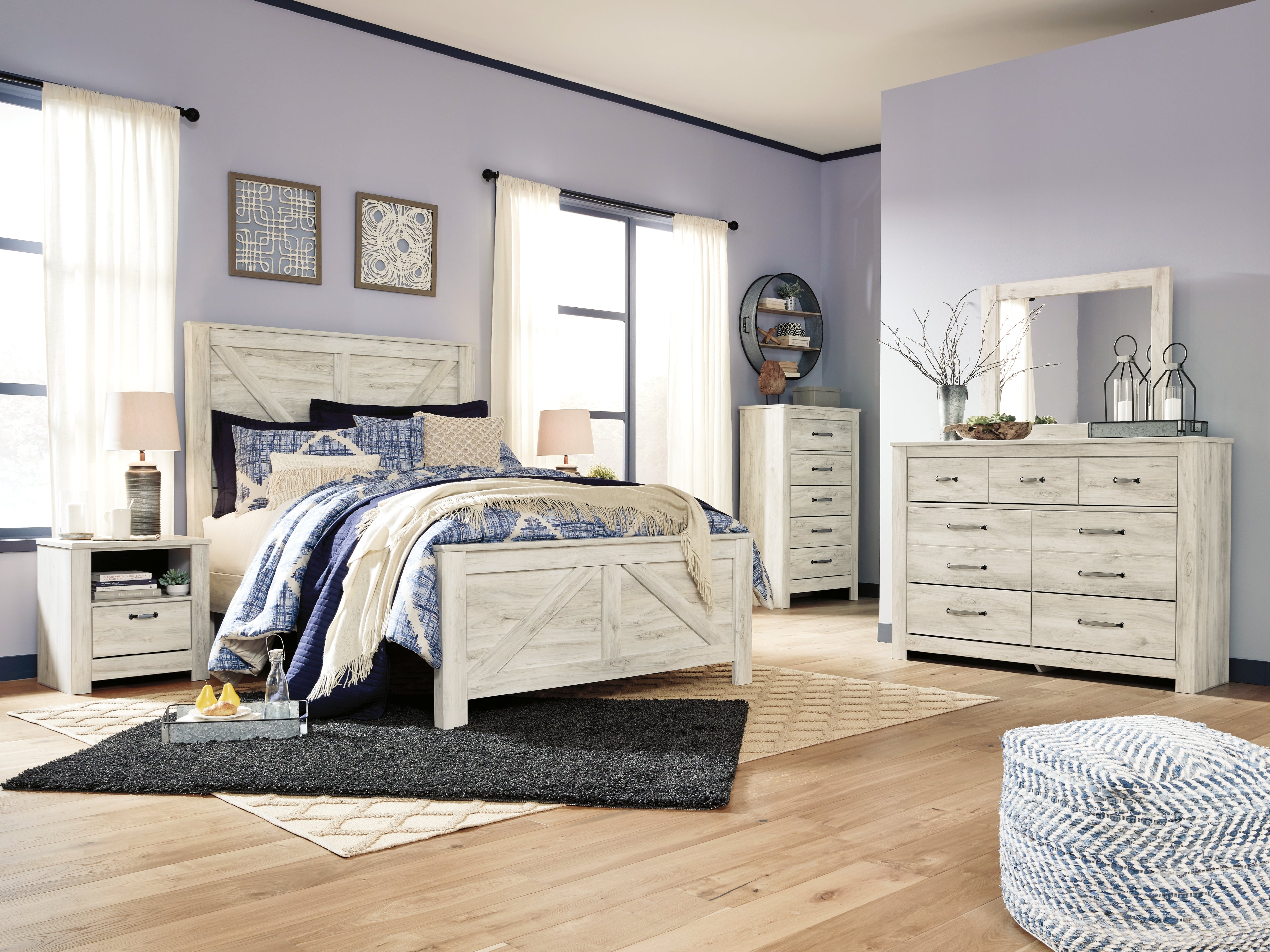 Furniture City Laplace - Ashley Furniture - Bellaby Bedroom - Queen Crossbuck Panel Bed / Whitewash - B331B6