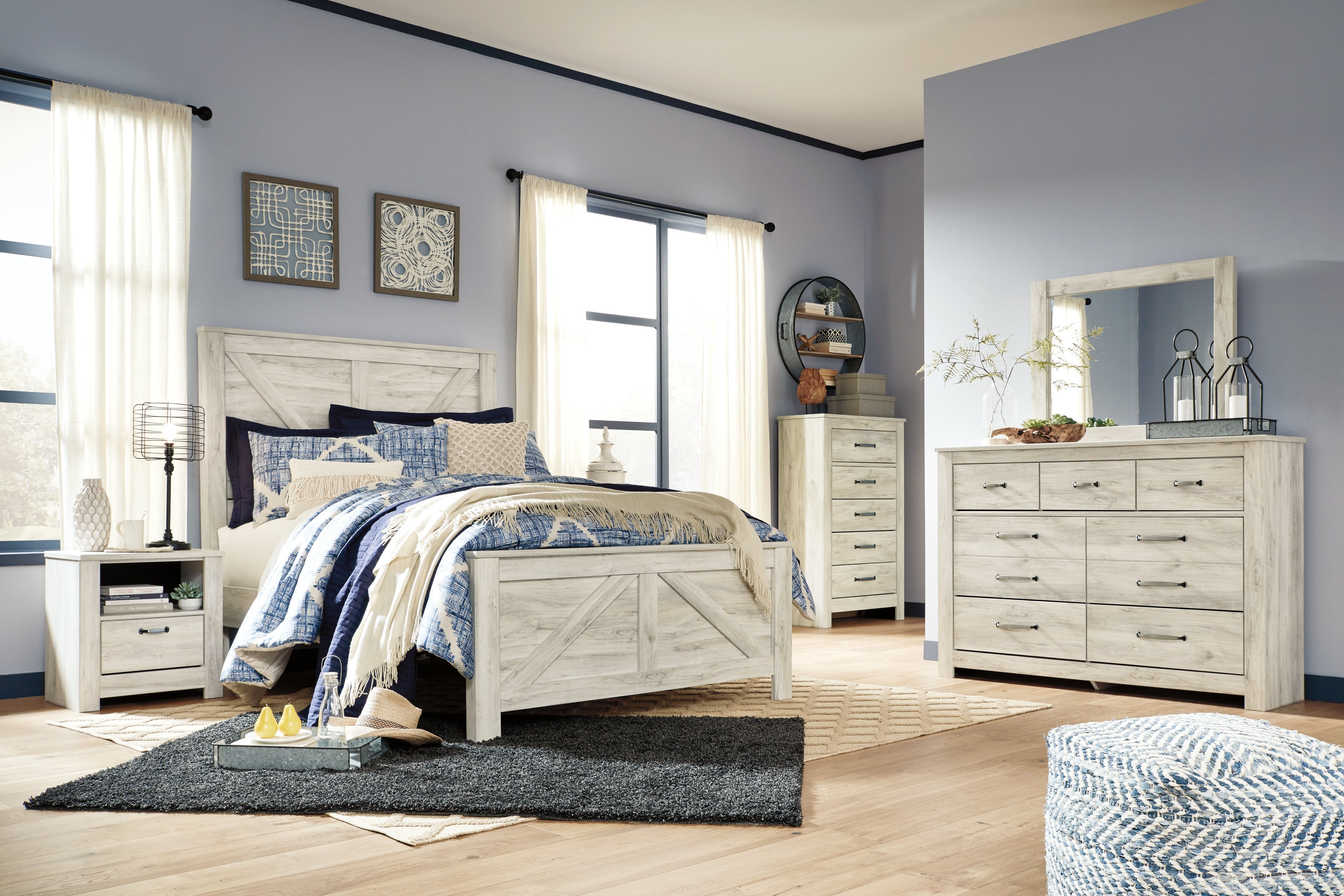 Furniture City Laplace - Ashley Furniture - Bellaby Bedroom - Queen Crossbuck Panel Bed / Whitewash - B331B6