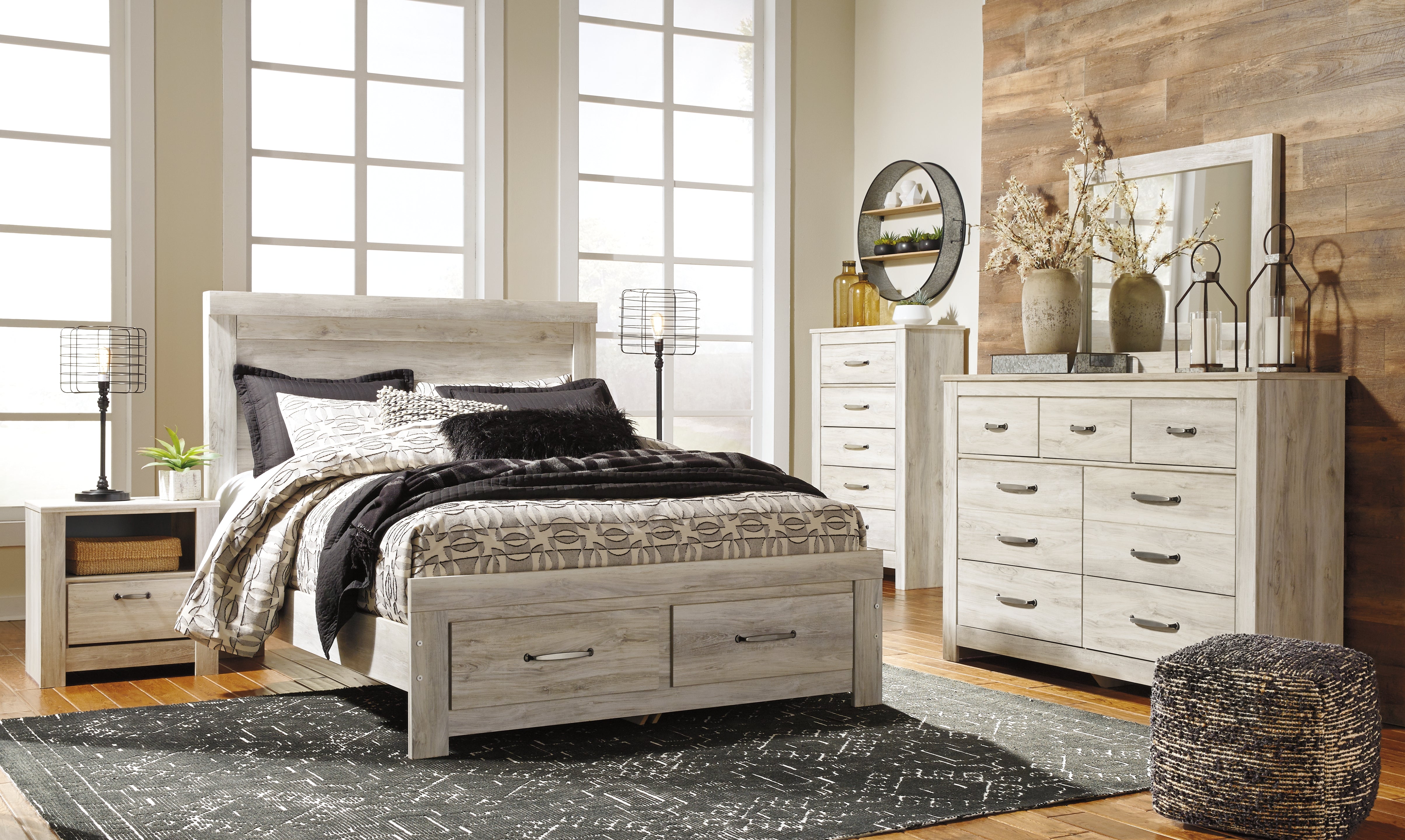 Furniture City Laplace - Ashley Furniture - Bellaby Bedroom - Queen Crossbuck Panel Bed / Whitewash - B331B6