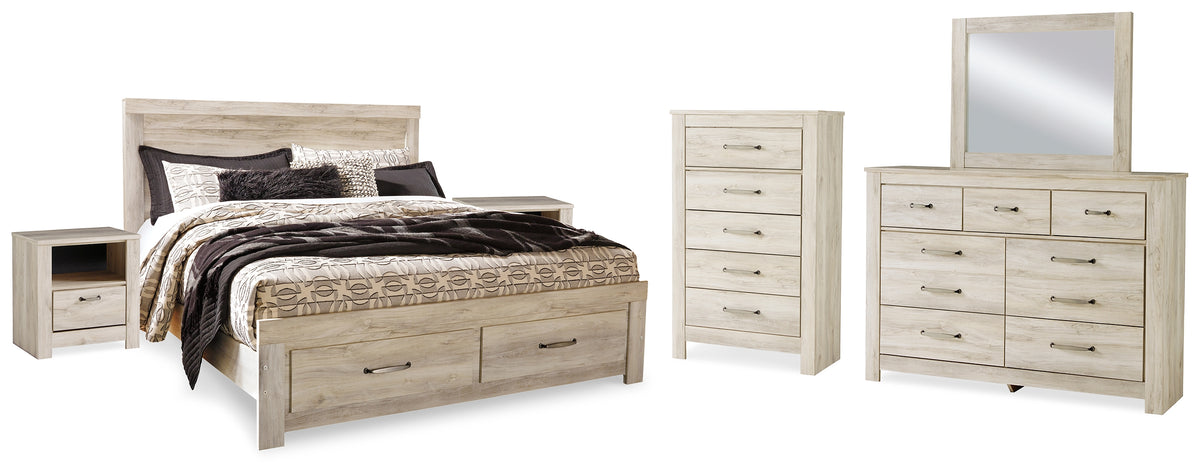 Furniture City Laplace - Ashley Furniture - Bellaby King Storage Bed, Dresser, Mirror, Chest and 2 Nightstands - King Storage Bed, Dresser, Mirror, Chest and 2 Nightstands / Whitewash - B331B20