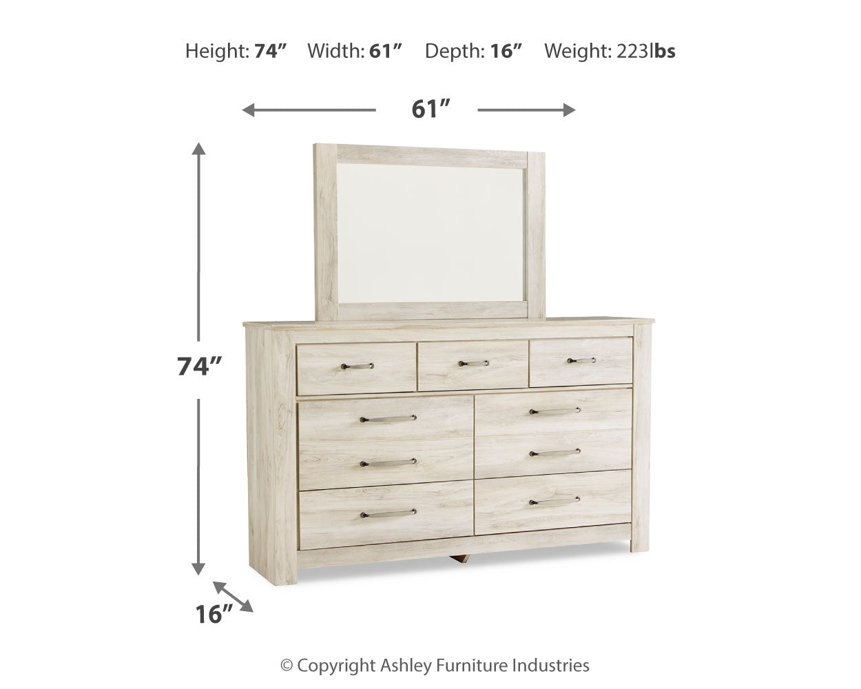 Furniture City Laplace - Ashley Furniture - Bellaby Bedroom - Dresser and Mirror / Whitewash - B331B1