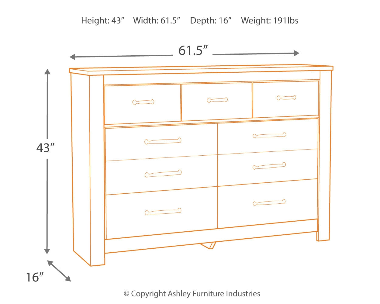 Furniture City Laplace - Ashley Furniture - Bellaby Bedroom - Seven Drawer Dresser / Whitewash - B331-31
