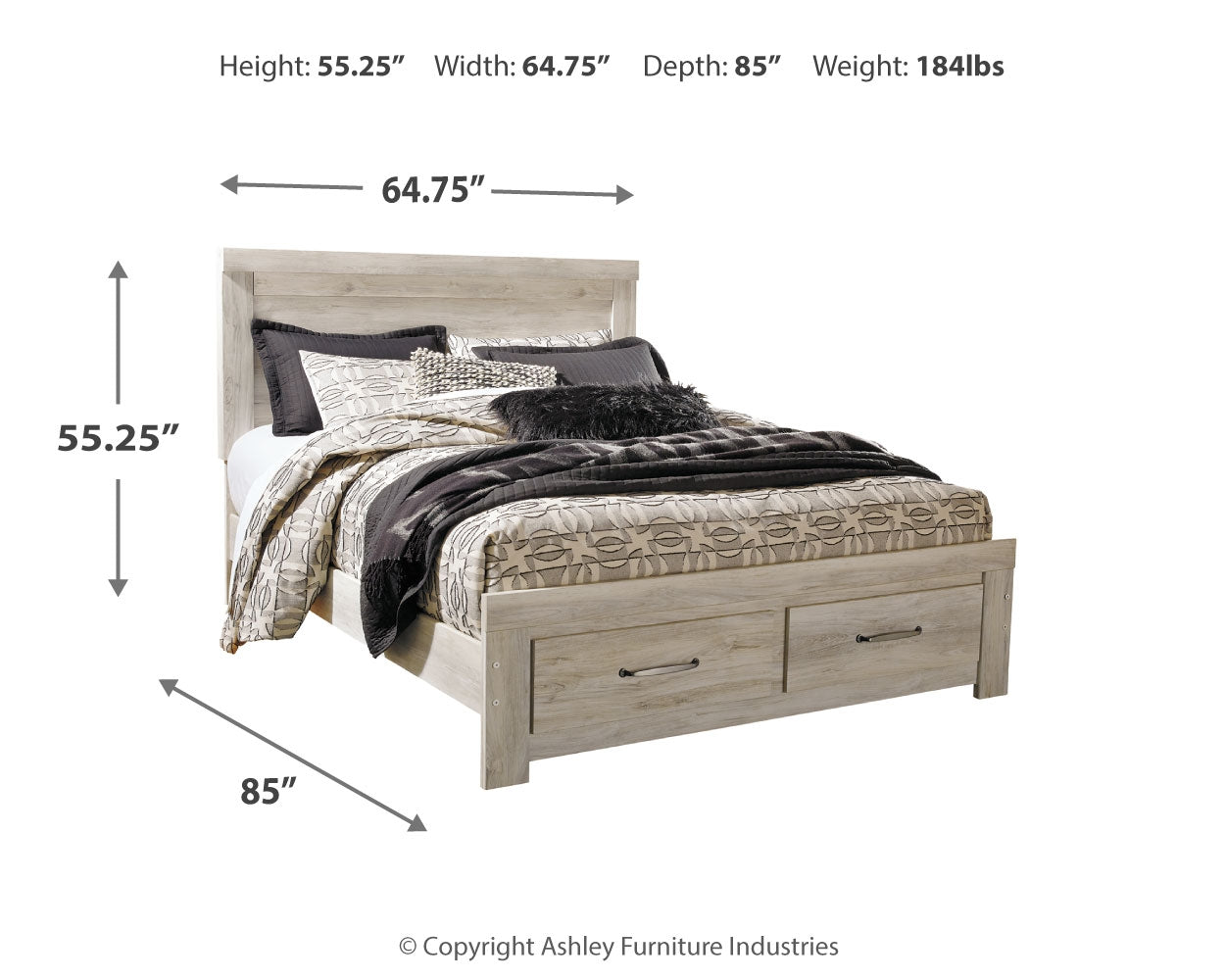 Furniture City Laplace - Ashley Furniture - Bellaby Bedroom - Queen Crossbuck Panel Bed / Whitewash - B331B6