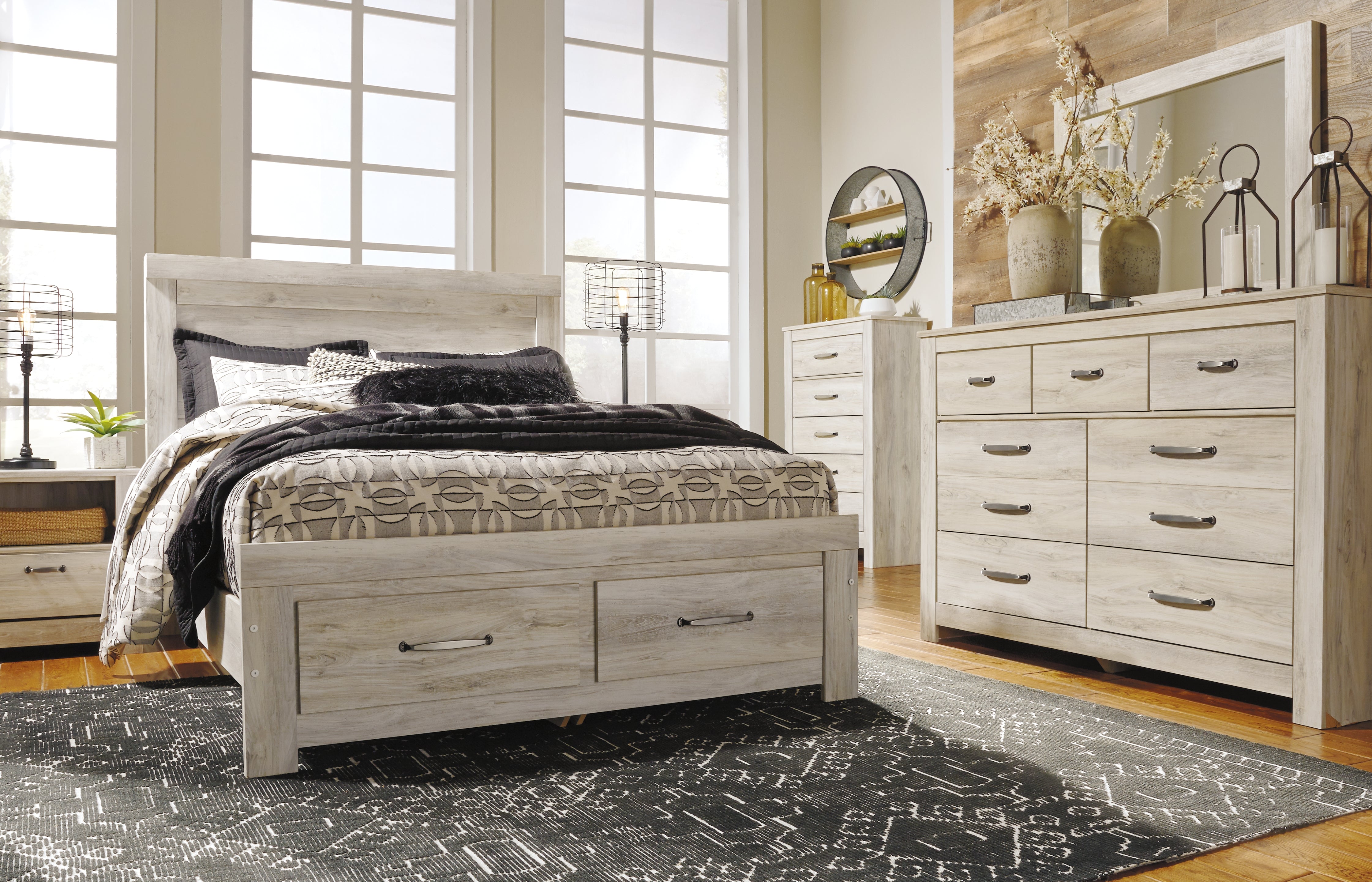 Furniture City Laplace - Ashley Furniture - Bellaby Bedroom - Queen Crossbuck Panel Bed / Whitewash - B331B6