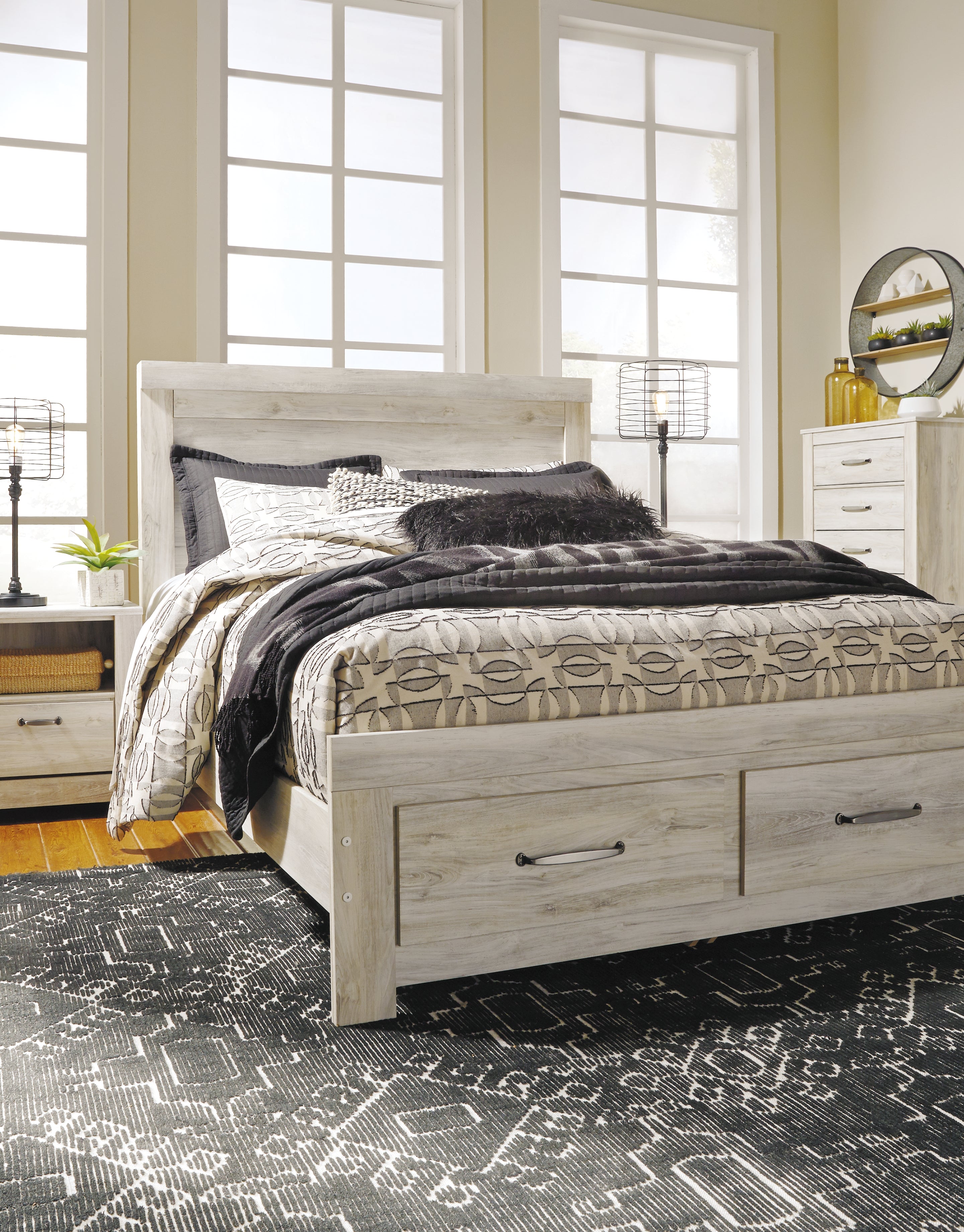 Furniture City Laplace - Ashley Furniture - Bellaby Bedroom - King Crossbuck Panel Bed / Whitewash - B331B10