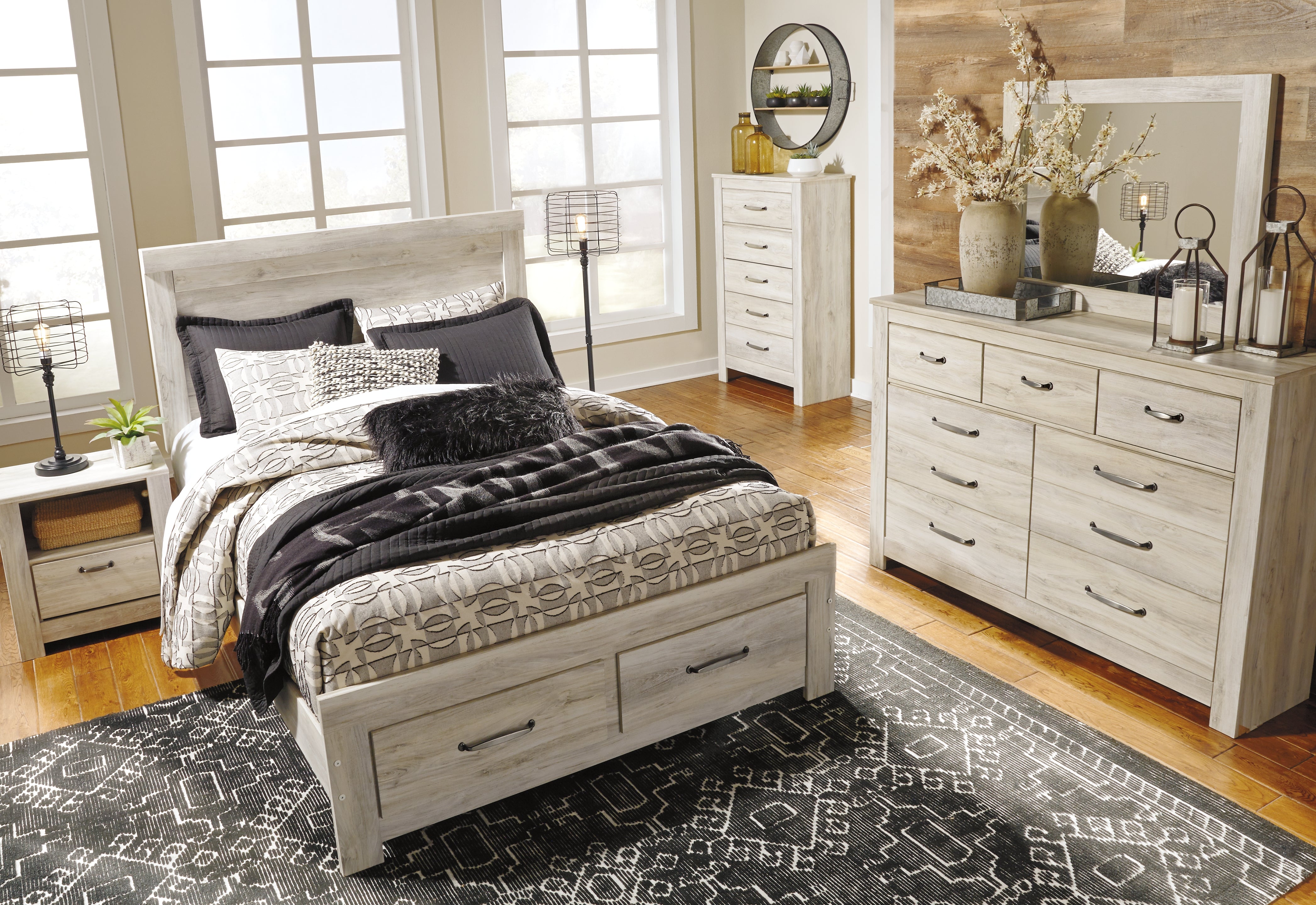 Furniture City Laplace - Ashley Furniture - Bellaby Bedroom - King Crossbuck Panel Bed / Whitewash - B331B10