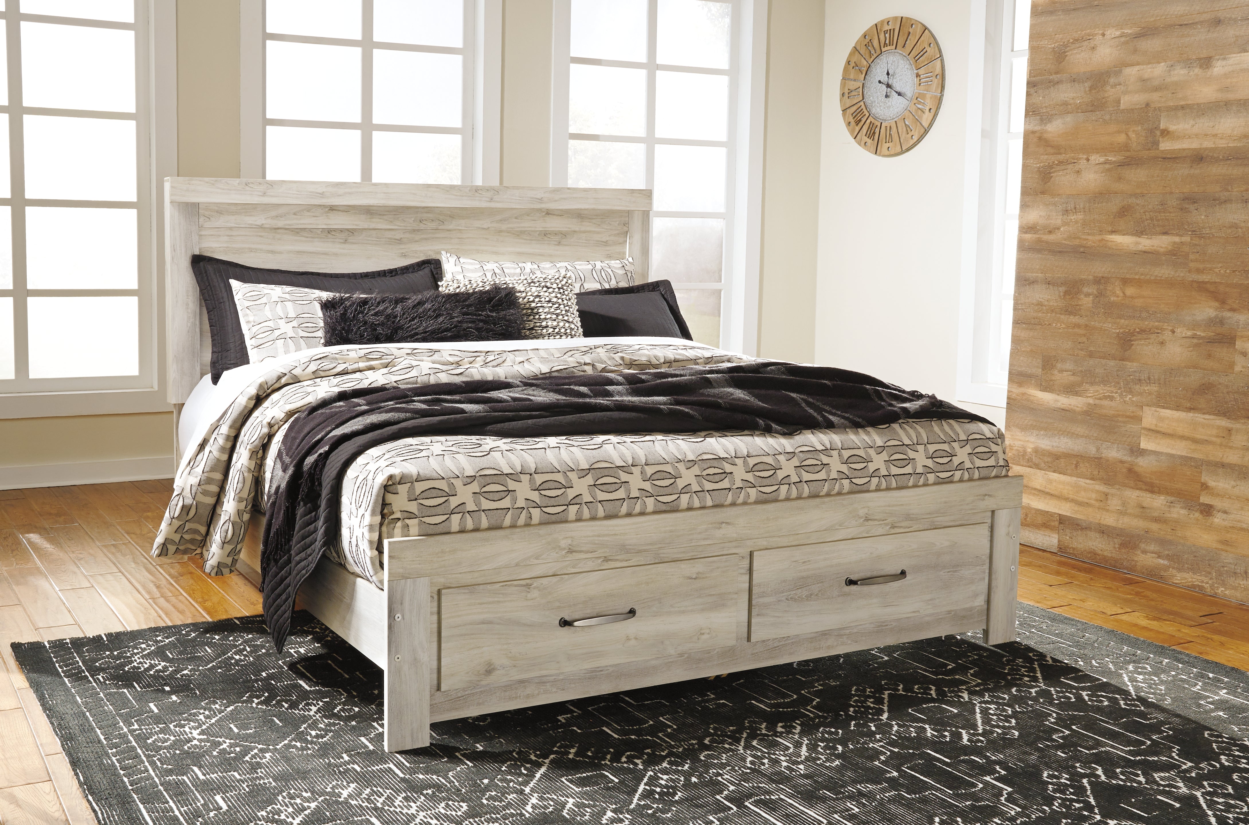 Furniture City Laplace - Ashley Furniture - Bellaby Bedroom - King Platform Bed with 2 Storage Drawers / Whitewash - B331B9