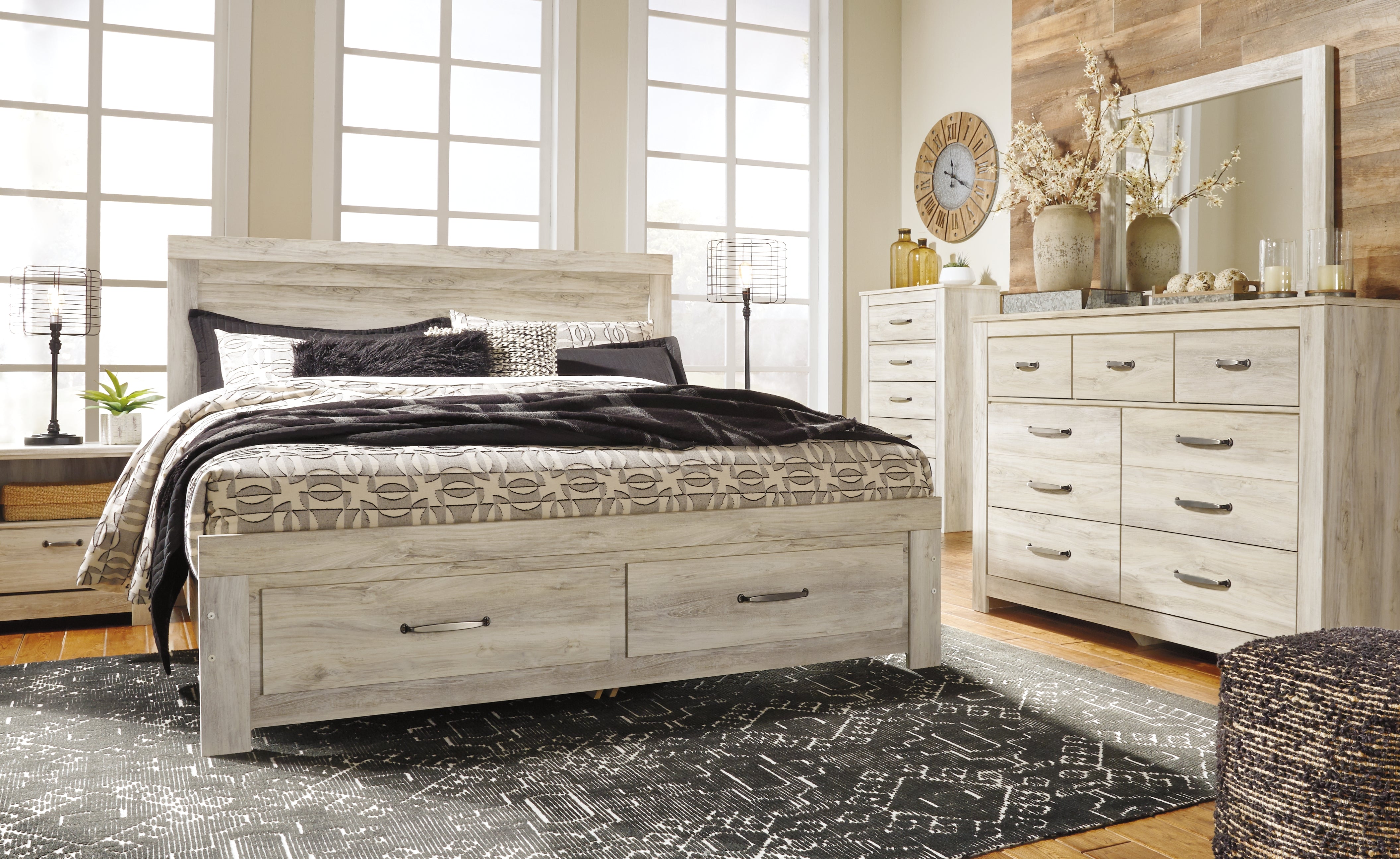 Furniture City Laplace - Ashley Furniture - Bellaby Bedroom - King Platform Bed with 2 Storage Drawers / Whitewash - B331B9