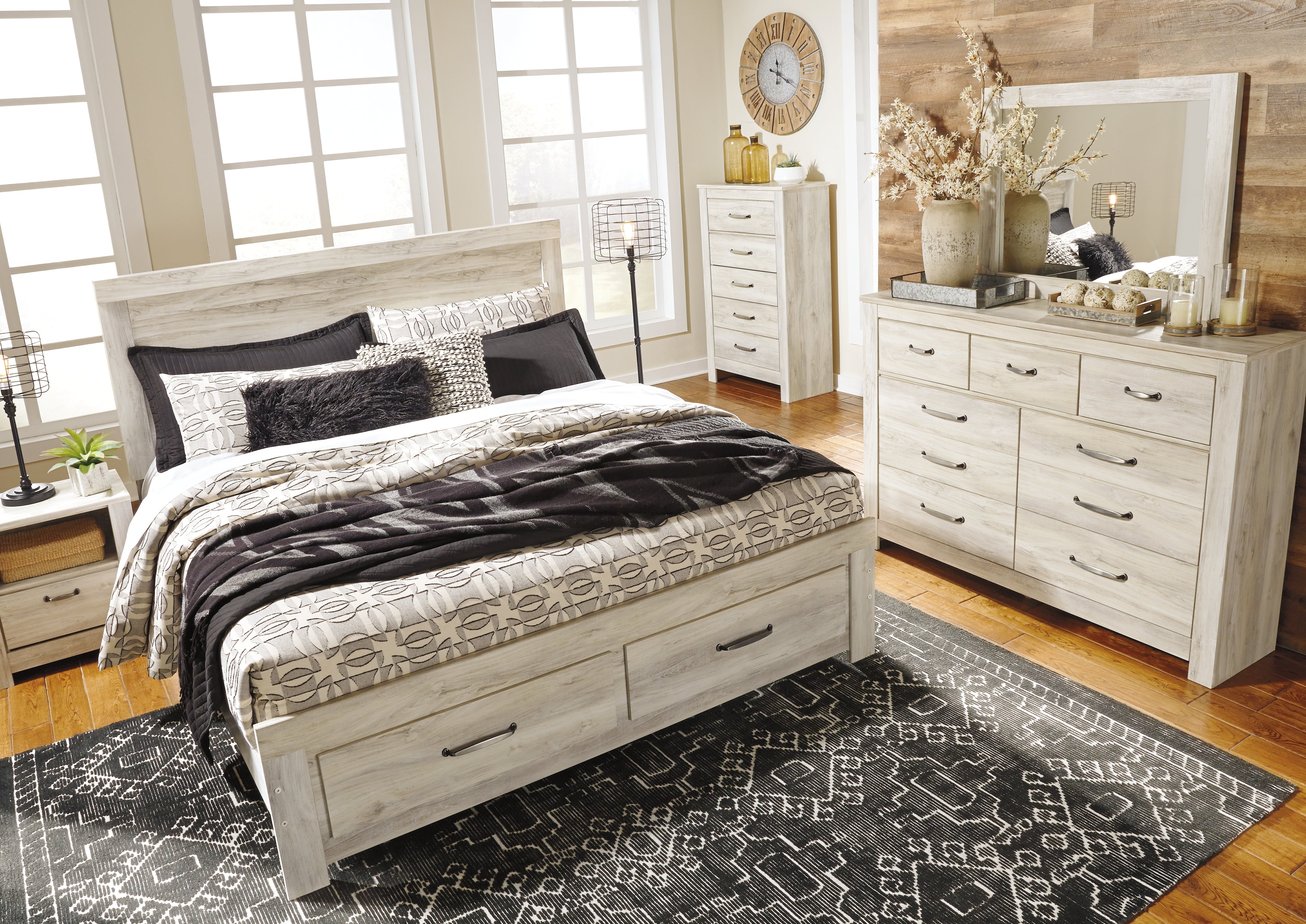 Furniture City Laplace - Ashley Furniture - Bellaby Bedroom - King Platform Bed with 2 Storage Drawers / Whitewash - B331B9