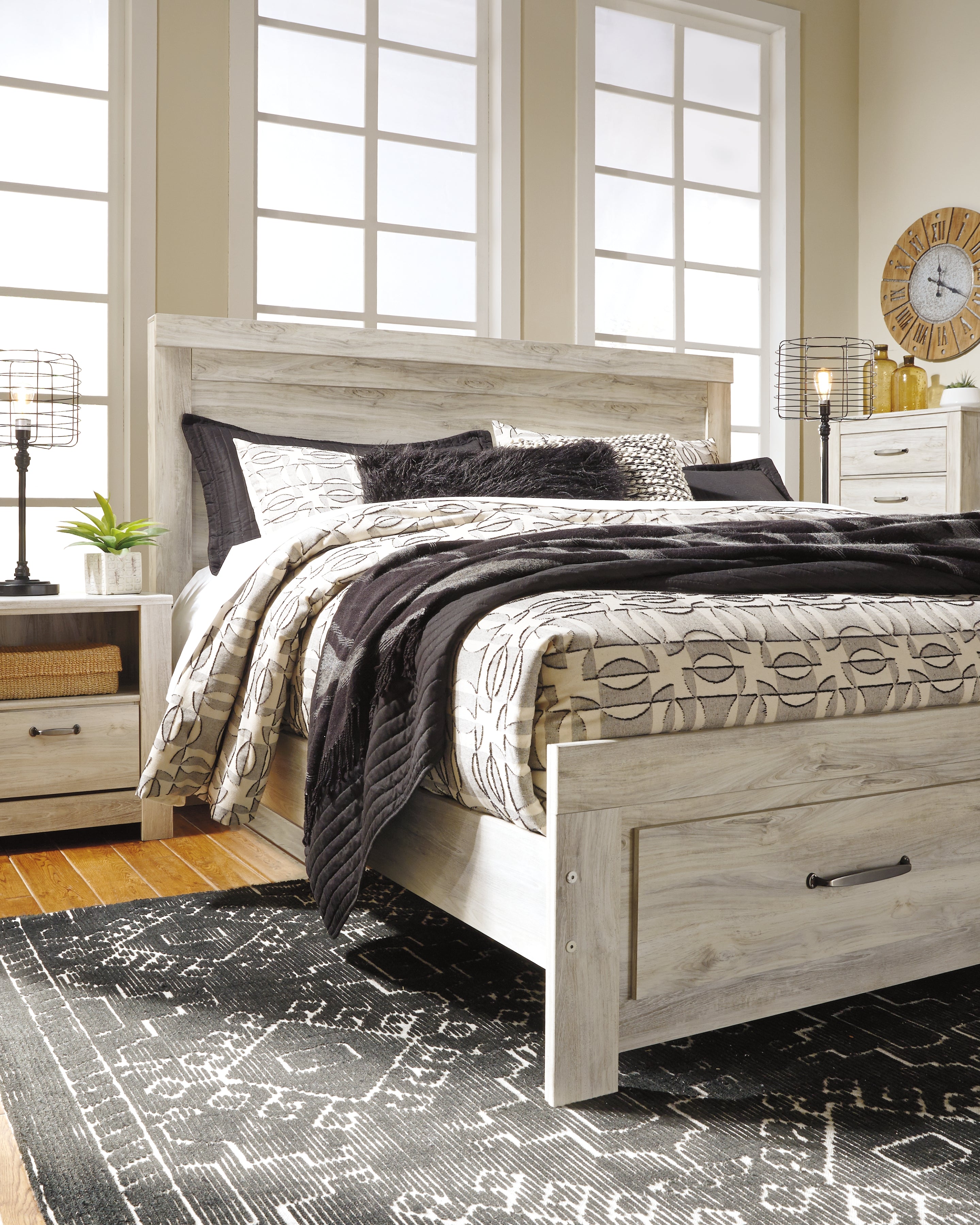 Furniture City Laplace - Ashley Furniture - Bellaby Bedroom - King Platform Bed with 2 Storage Drawers / Whitewash - B331B9