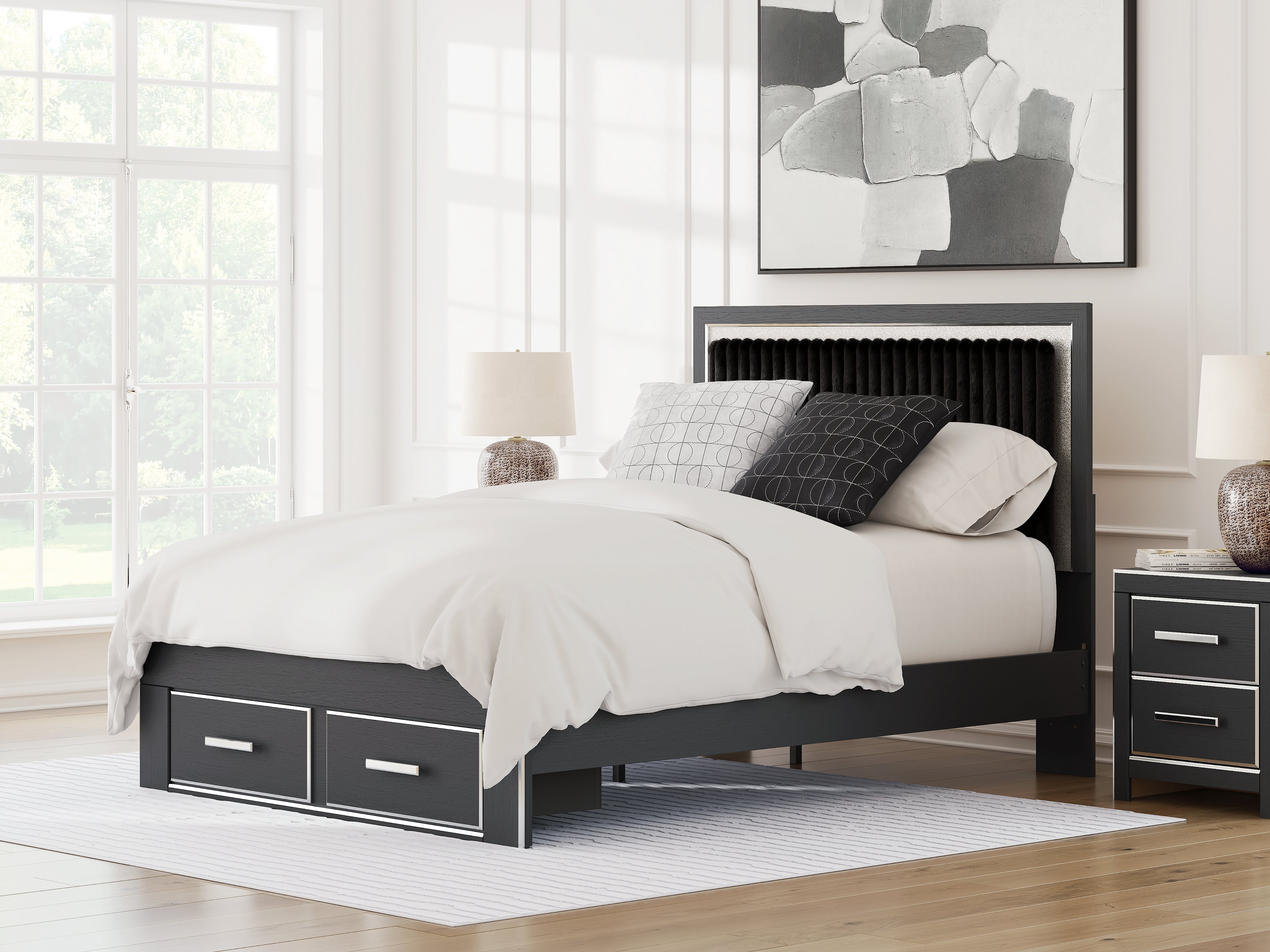 Furniture City Laplace - Ashley Furniture - Zuraleus Queen Upholstered Panel Storage Bed - Queen Upholstered Panel Storage Bed / Black - PCB3380B4