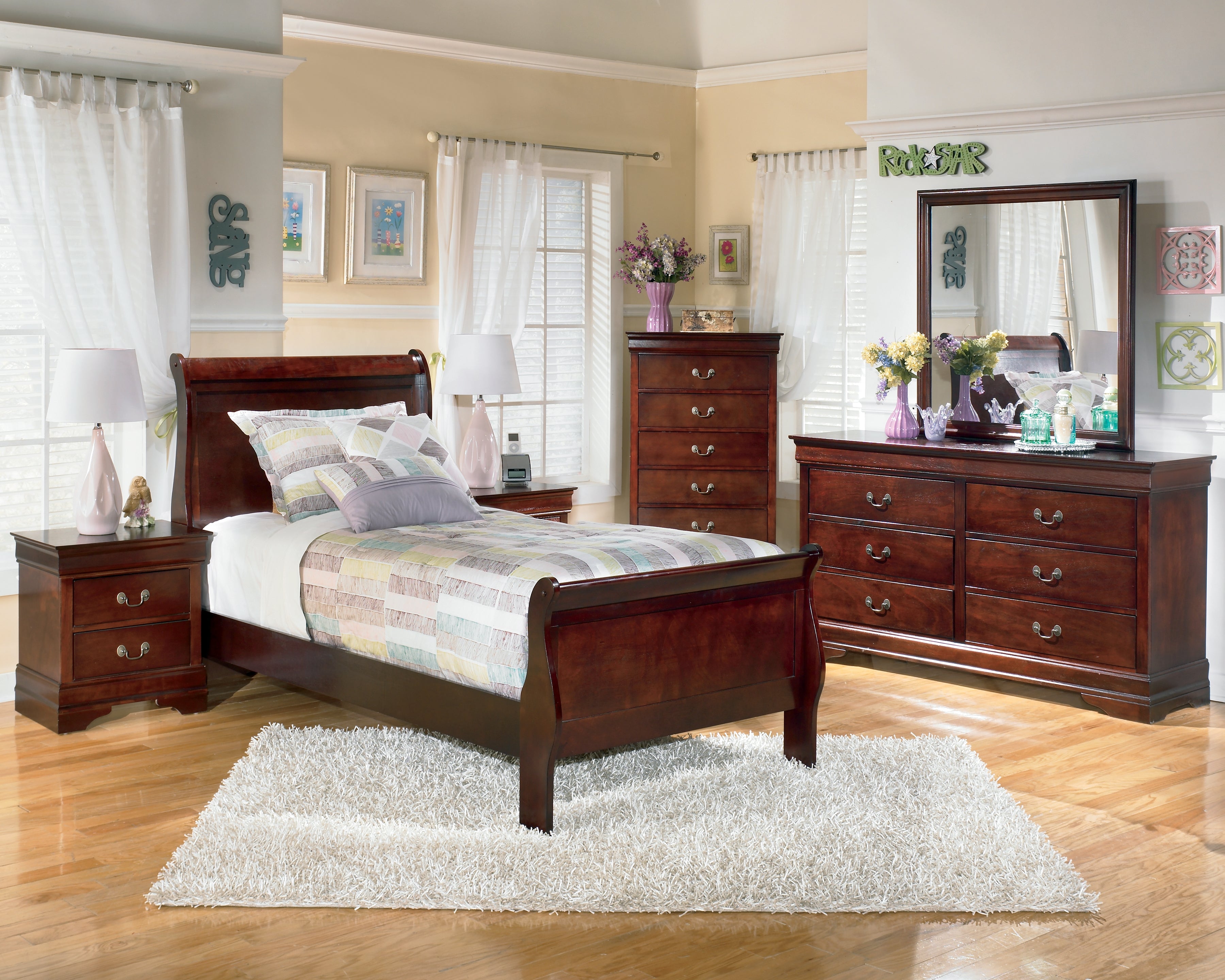 Furniture City Laplace - Ashley Furniture - Alisdair Bedroom - Two Drawer Night Stand / Reddish Brown - B376-92