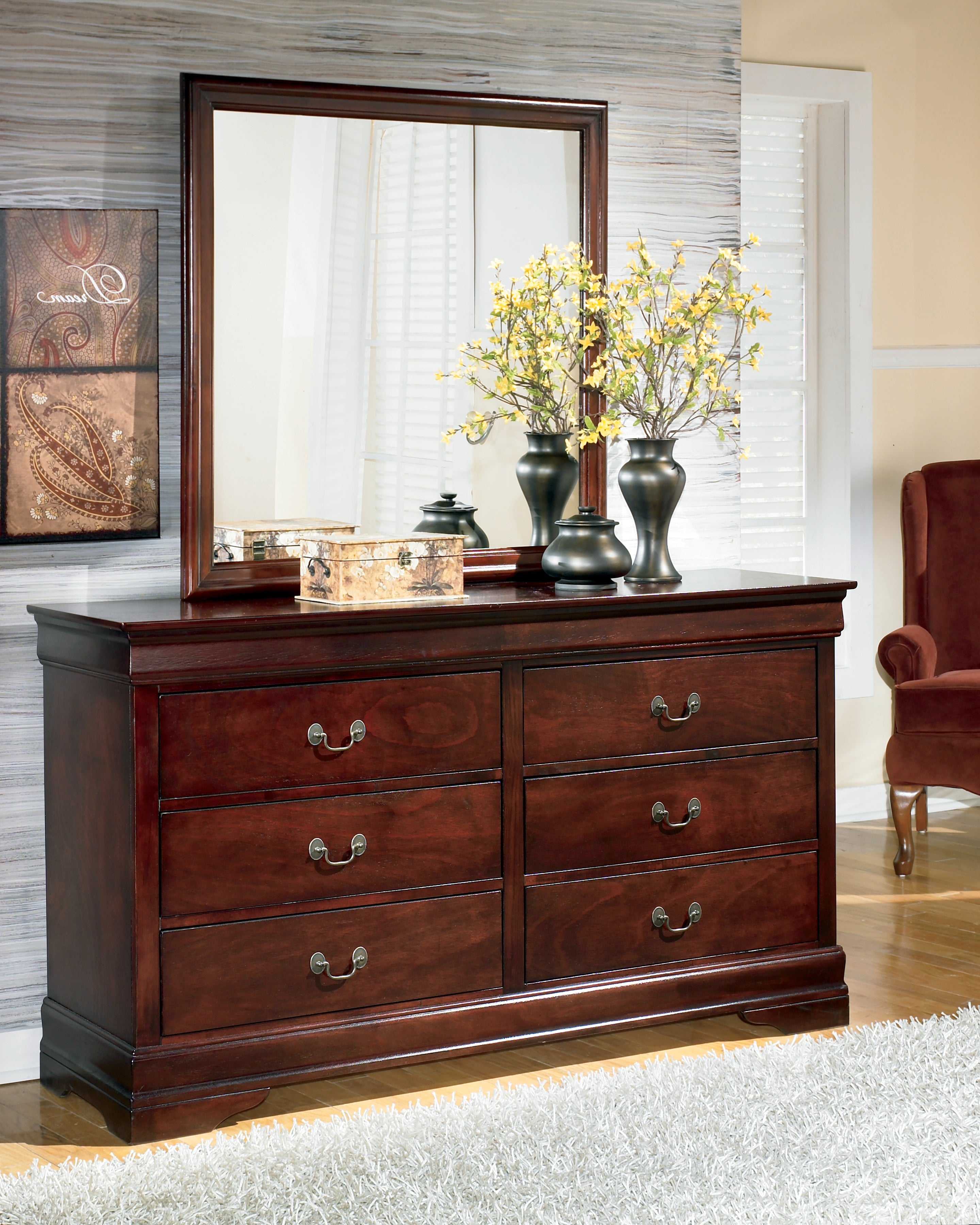 Furniture City Laplace - Ashley Furniture - Alisdair Bedroom - Dresser and Mirror / Reddish Brown - B376B1